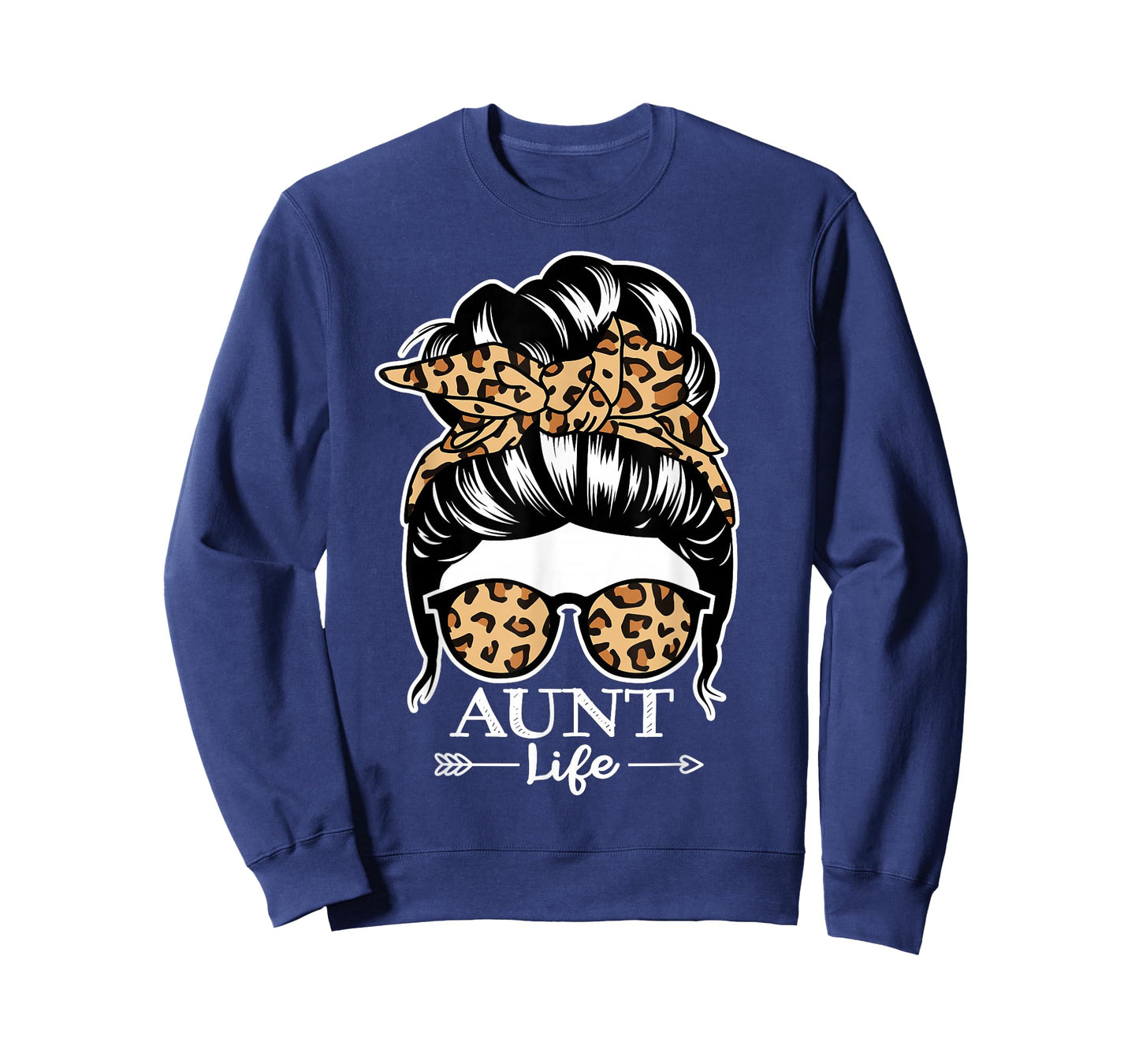 Aunt Life Messy Bun Hair Funny Aunt Leopard T-Shirt