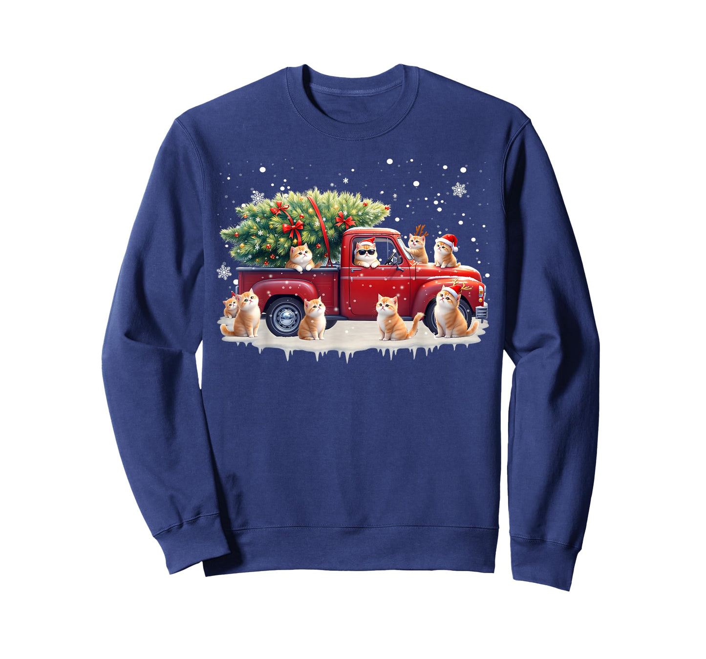 Oriental Cat Red Truck Christmas Tree Santa Ugly Xmas T-Shirt