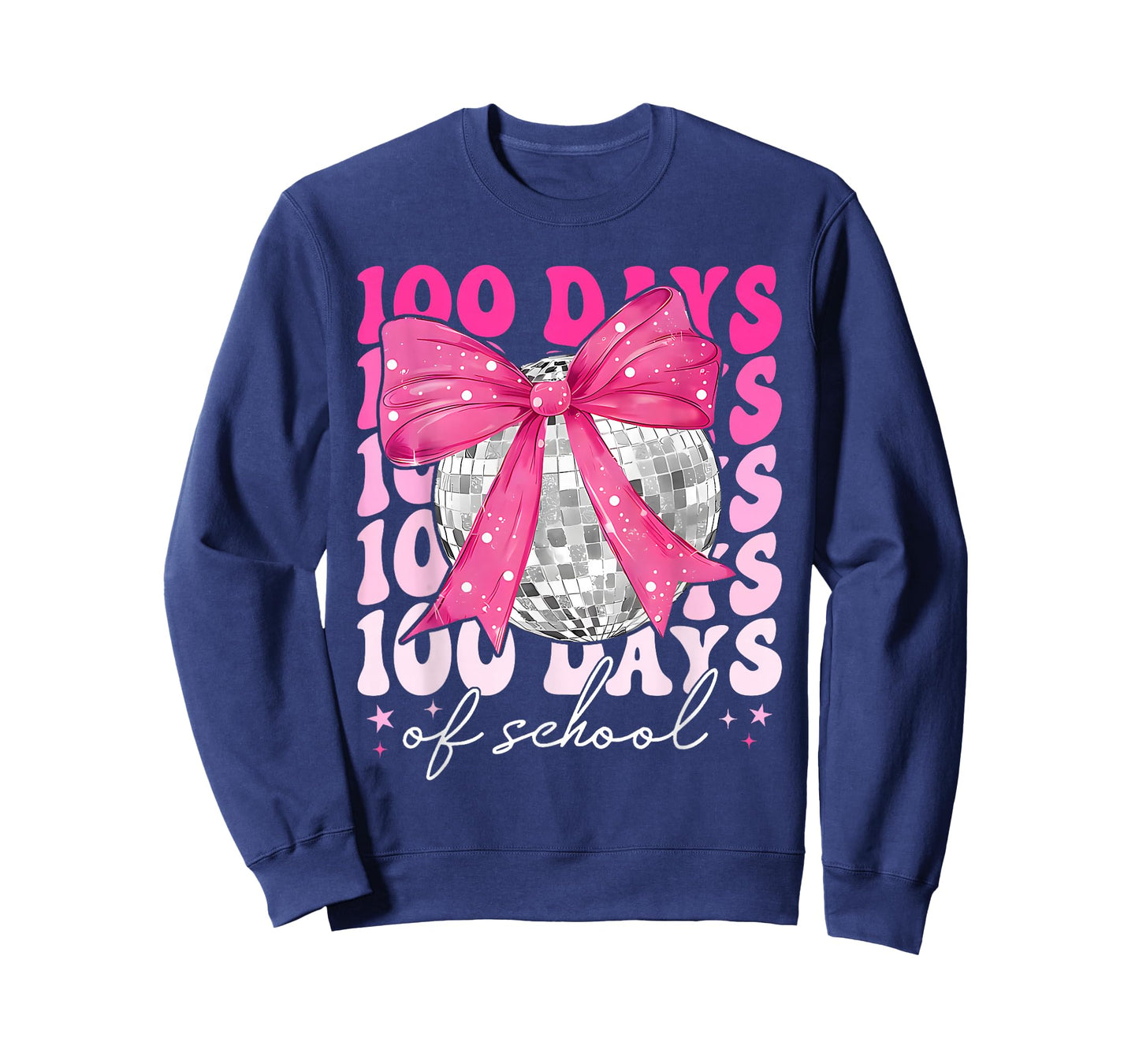 Retro 100 Days of School Coquette Bow Disco Ball Girls Women T-Shirt