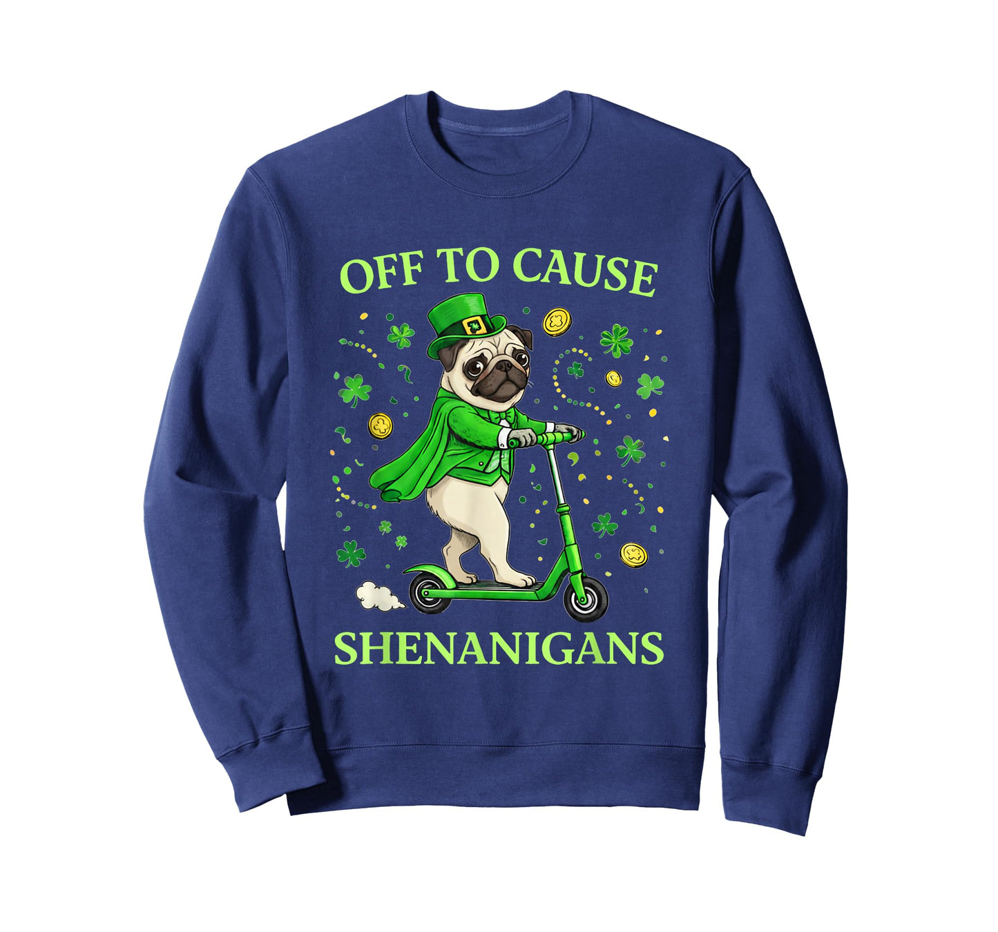 St Patricks Day Pug Leprechaun Scooter Shenanigans T-Shirt