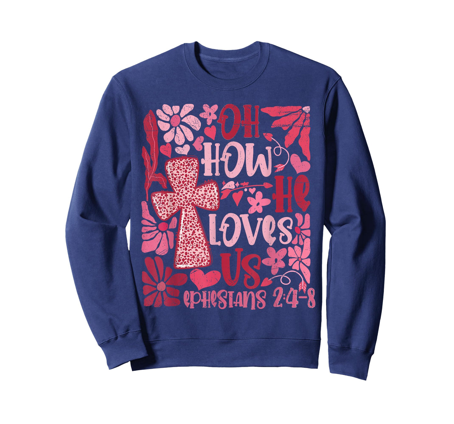 Pink Floral Oh How He Loves Us Boho Bible Verse Christians T-Shirt