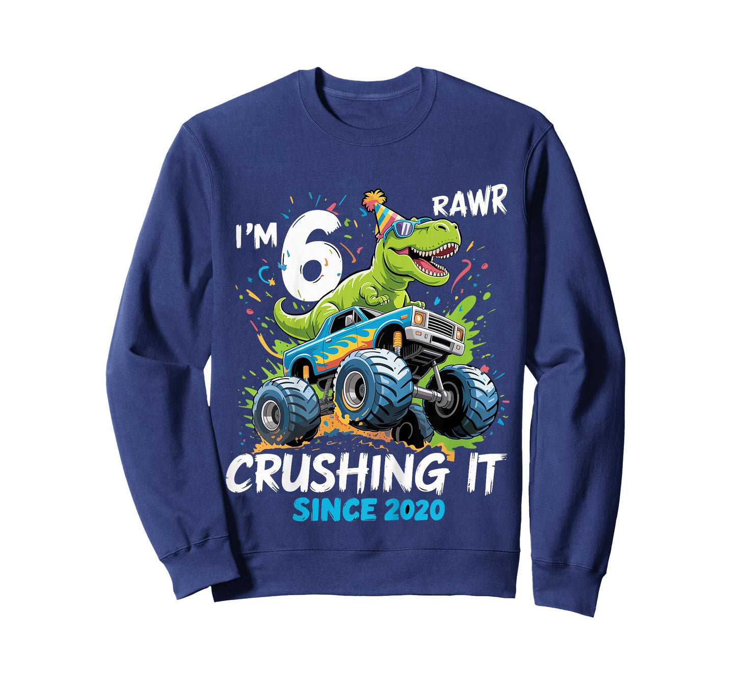 Kids 6th Birthday Monster Truck Dinosaur 6 Year Old boy Born 2020 T-Shirt