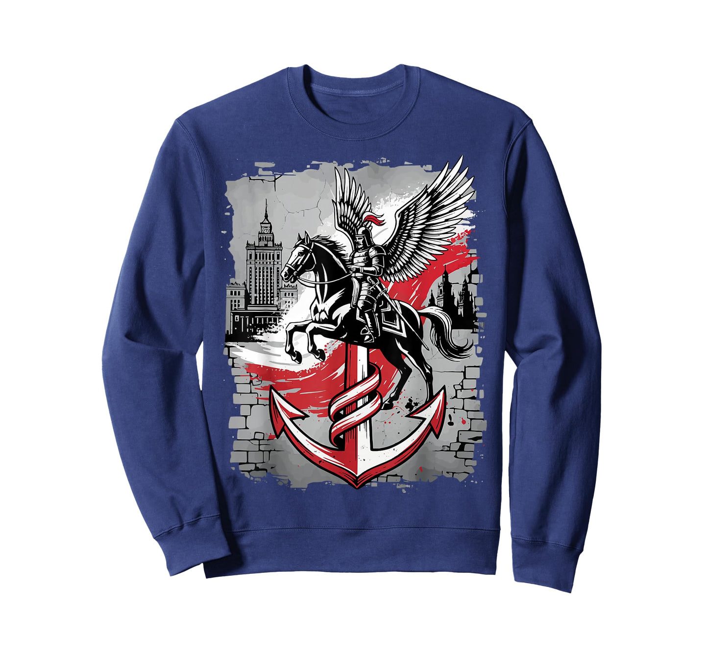 Winged Hussar Polish Anchor PW Symbol Warsaw Skyline Art T-Shirt