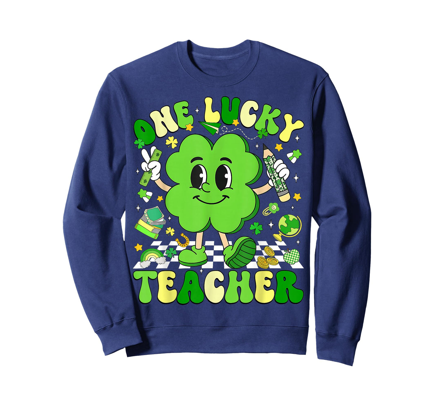 Groovy Shamrock One Lucky Teacher St Patricks Day Women Men T-Shirt