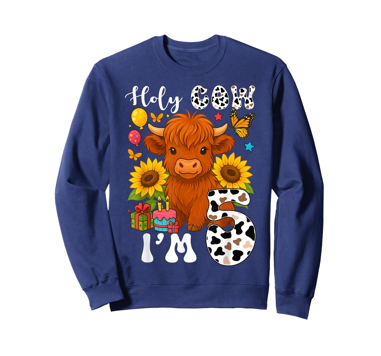 Holy Cow I'm 5 Years Old Farm Cow Sunflowers 5th Birthday T-Shirt