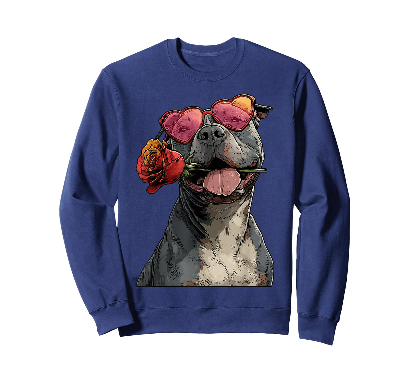Cute Pit Bull with Heart Glasses Rose Valentine's Day Dog T-Shirt