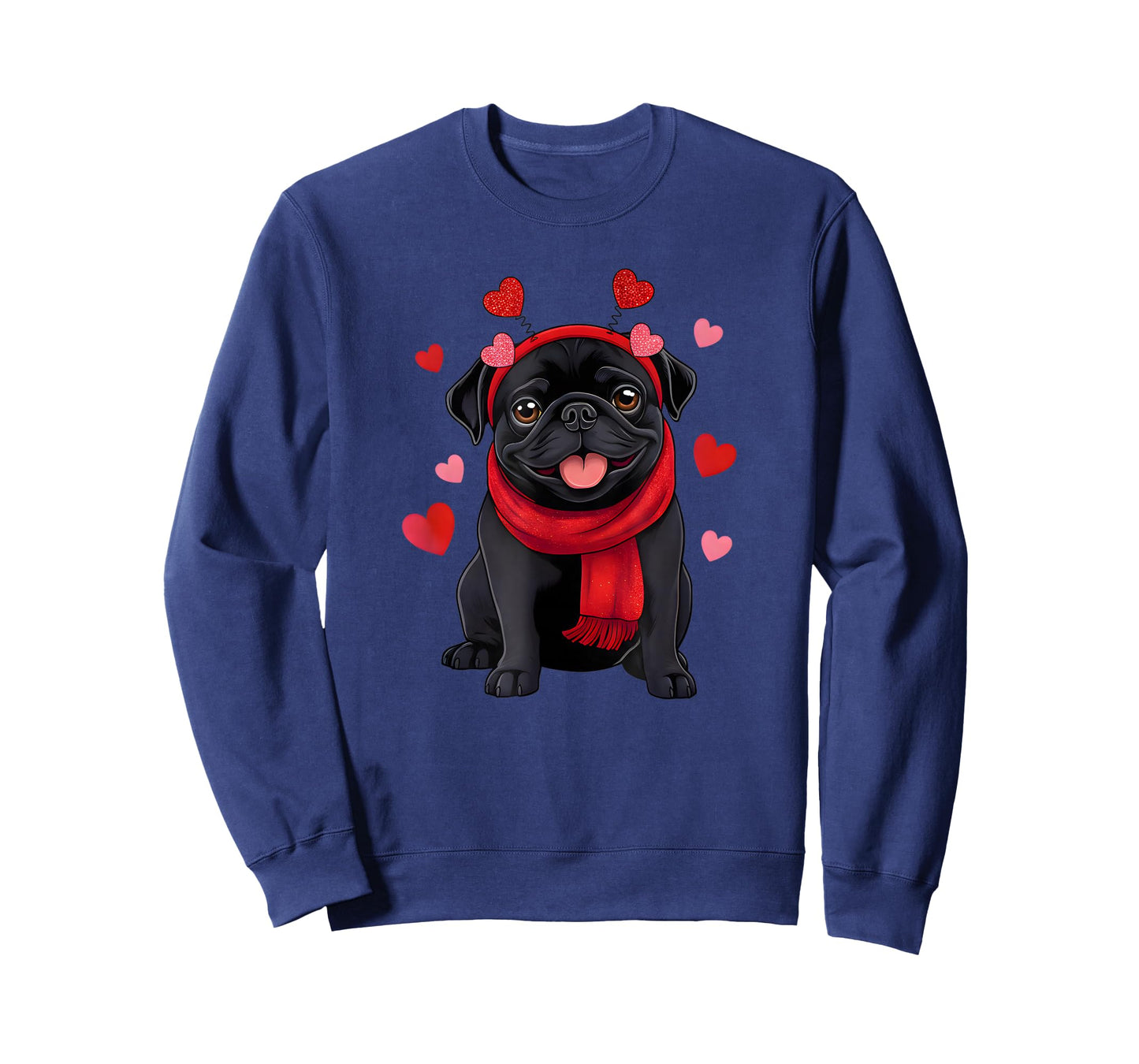 Black Pug Dog Valentine Hearts Pajama Men Women T-Shirt