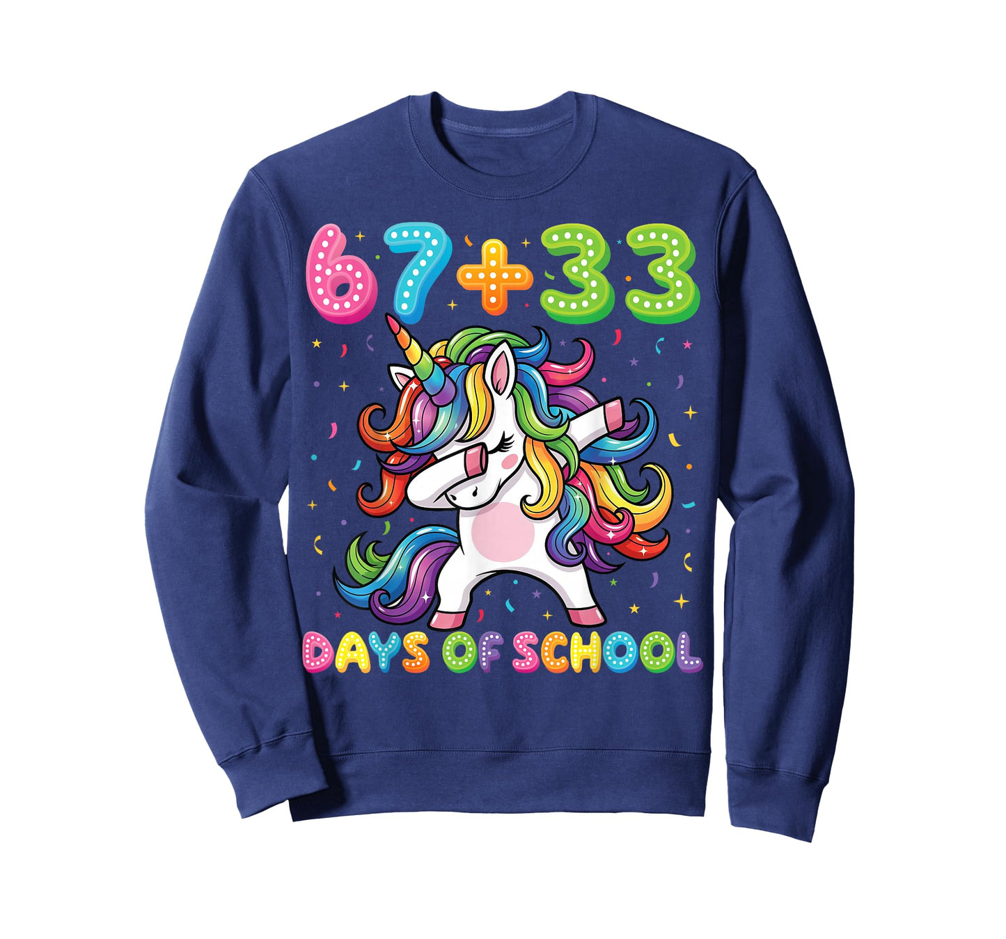 67+33 Days of School Unicorn Funny 6 7 Six Seven Girls Kids T-Shirt