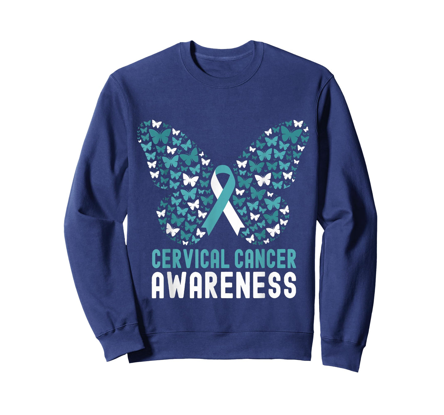 Cervical Cancer Awareness Month Butterfly White Teal Ribbon T-Shirt