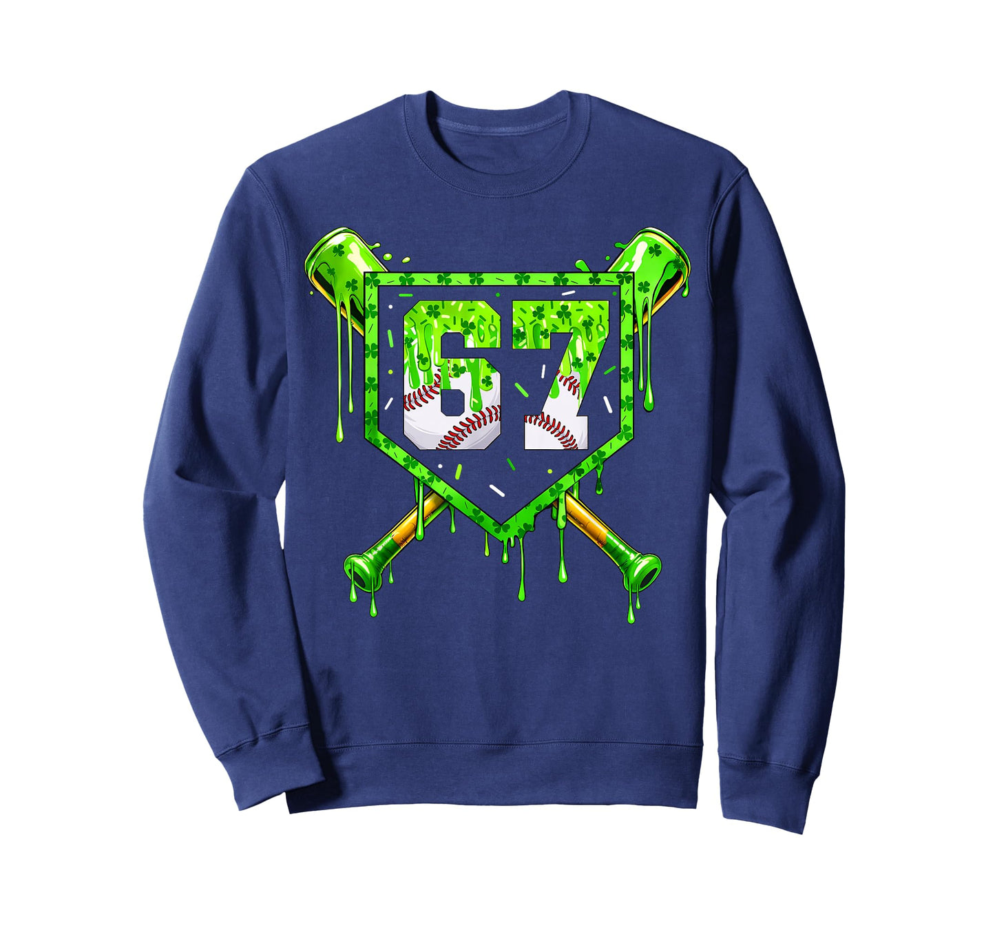Baseball Ice Cream Drip Shamrocks 6 7 Meme St. Patrick's Day T-Shirt