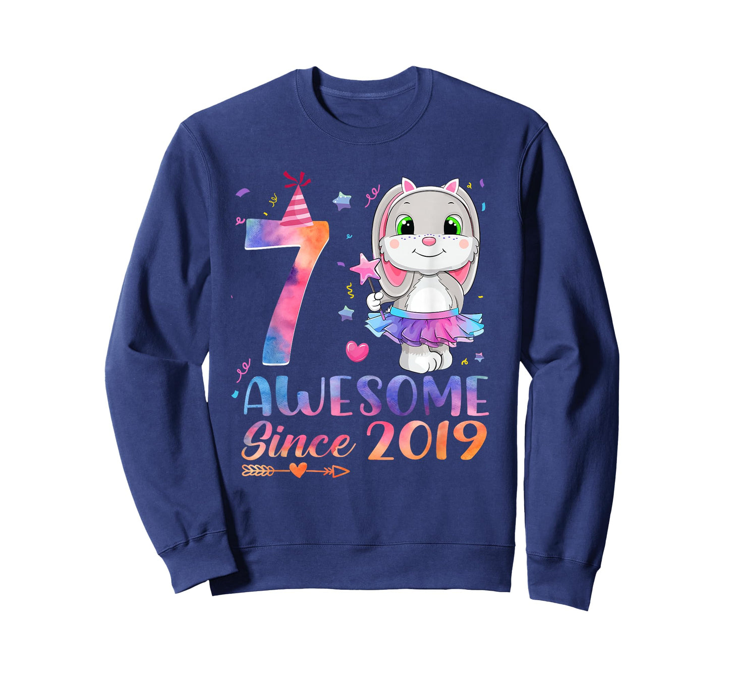7 Year Old Awesome Since 2019 7th Birthday Girl Rabbit T-Shirt