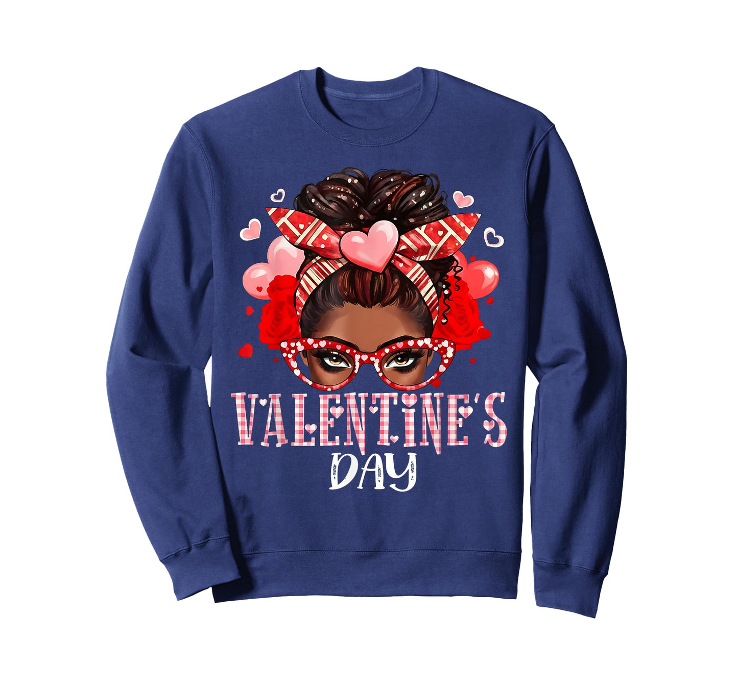 Valentine Afro Woman Happy Valentine's Day Messy Bun T-Shirt