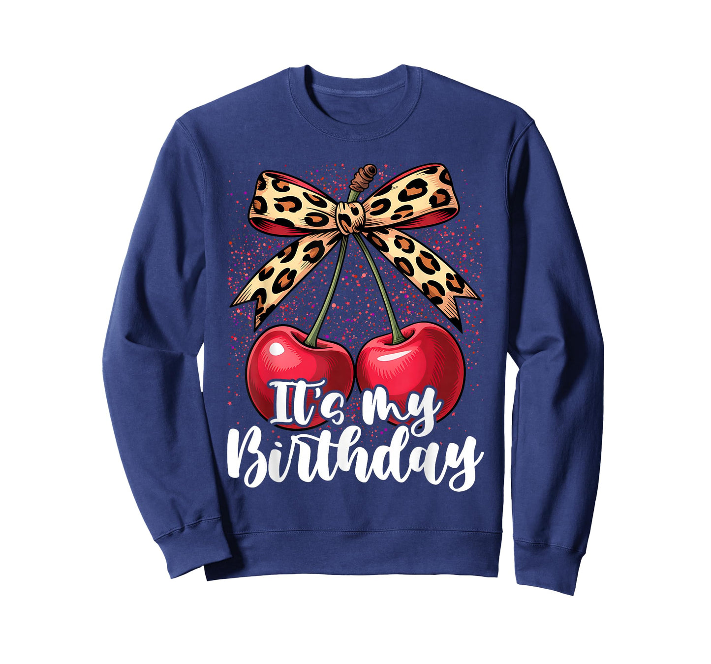 It's My Birthday Cute Cherry Leopard Coquette Bow T-Shirt