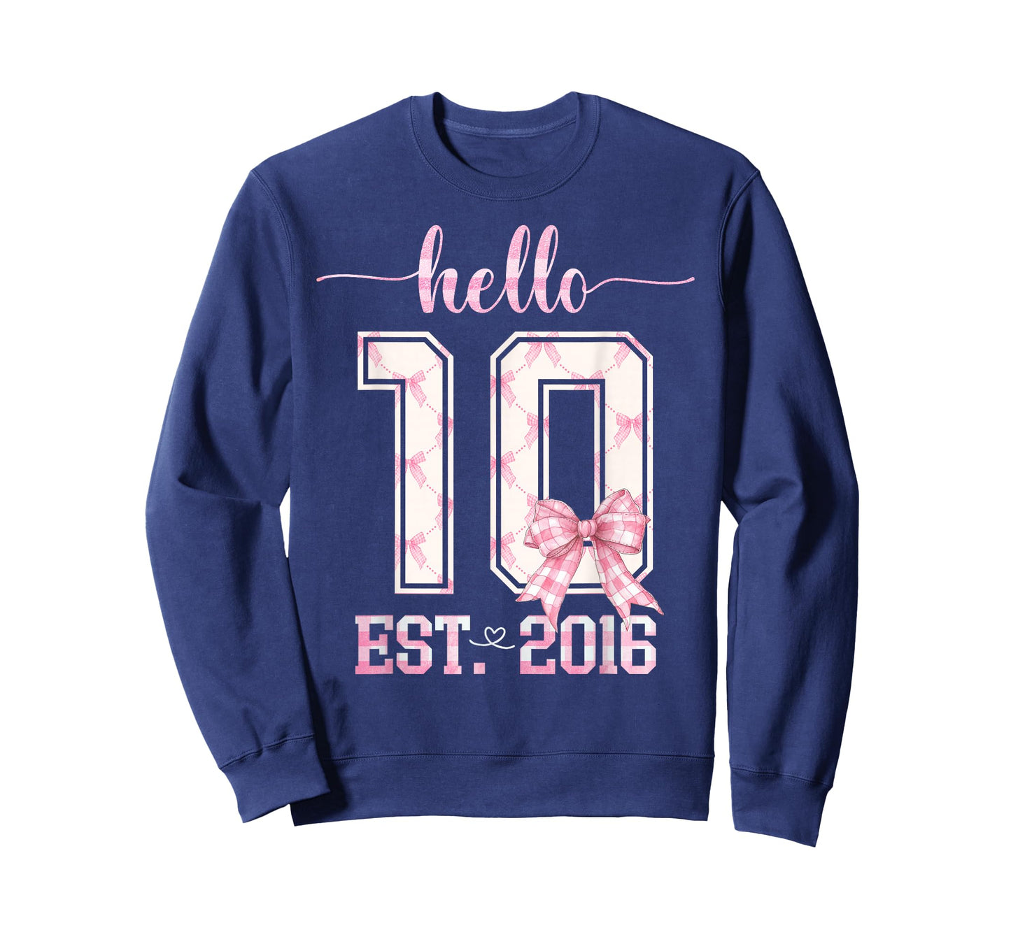Hello 10 Est 2016 10th Birthday Girl Cute Pink Coquette Bow T-Shirt