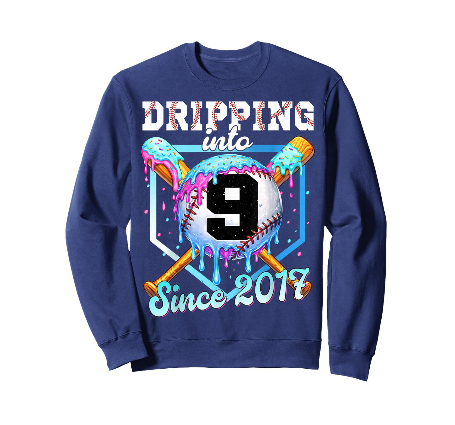 9 Years Old Baseball Ice Cream 9th Birthday Boys Since 2017 T-Shirt