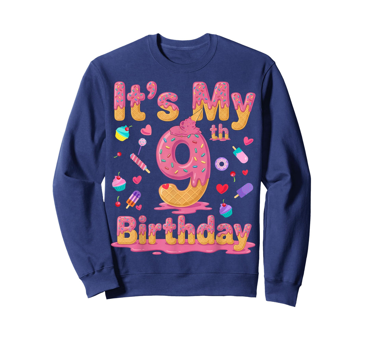 It's My 9th Birthday Girl Ice Cream Drip 9 Years Old T-Shirt