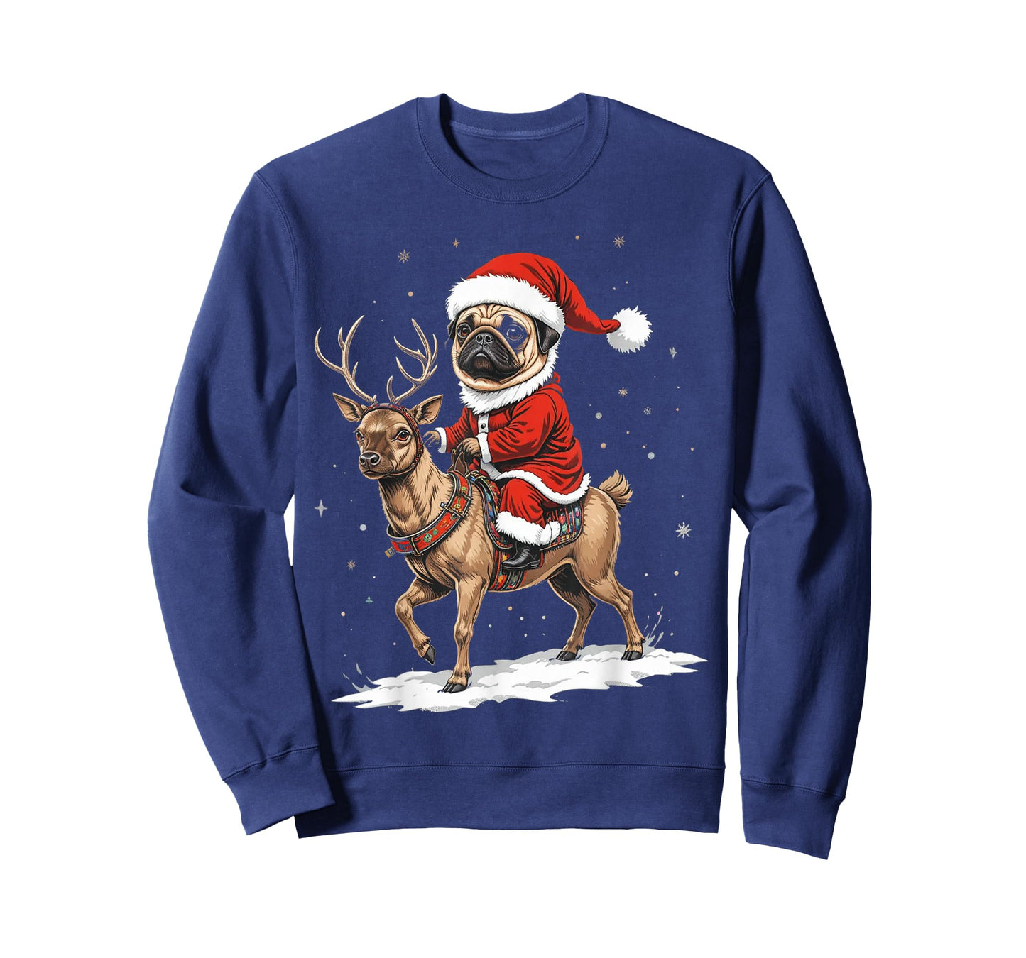 Pug Santa Riding Reindeer Christmas Holiday Puppy Happy T-Shirt