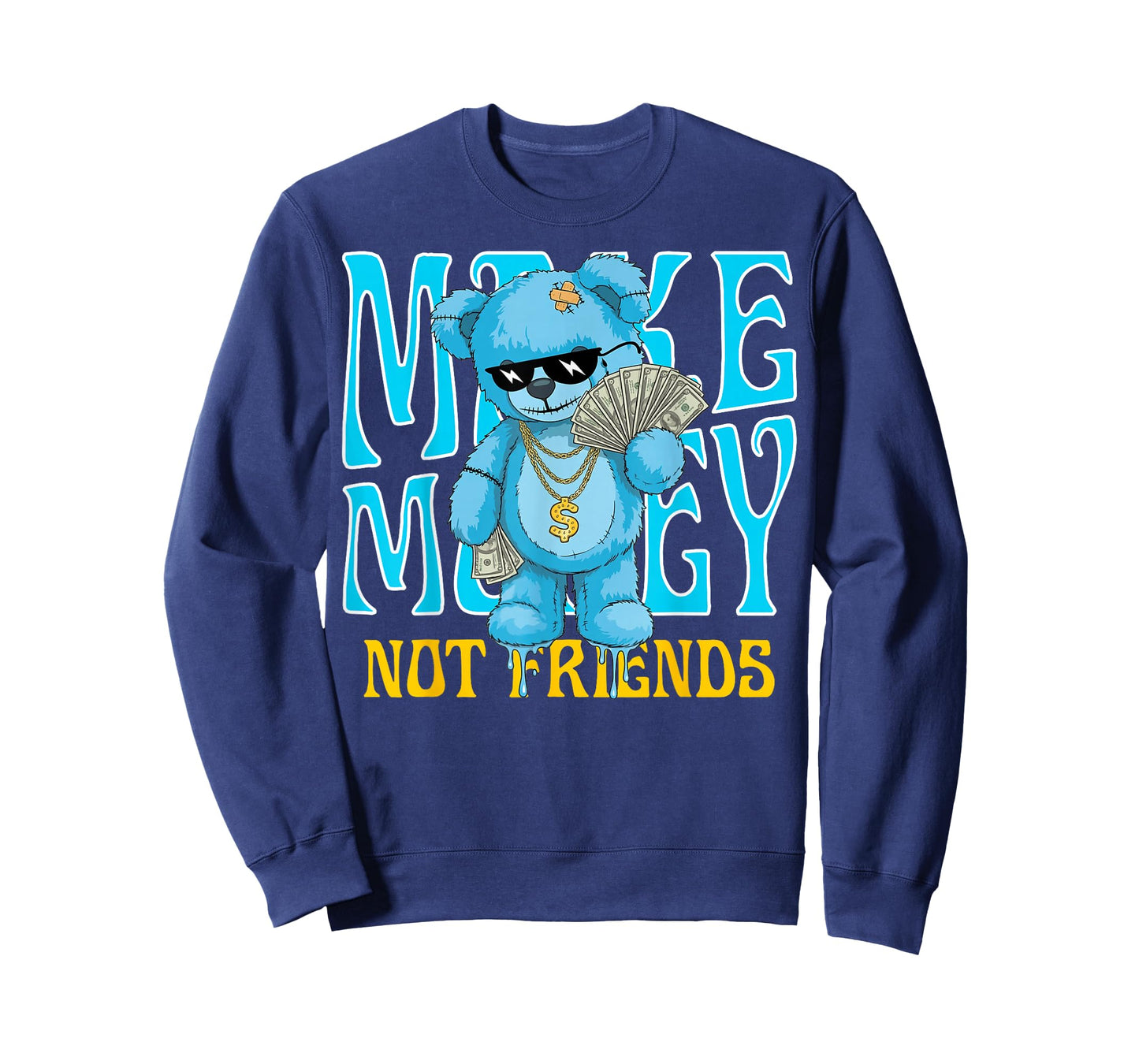 Streetwear Retro Matching Gamma Blue Make Money Not Friends T-Shirt