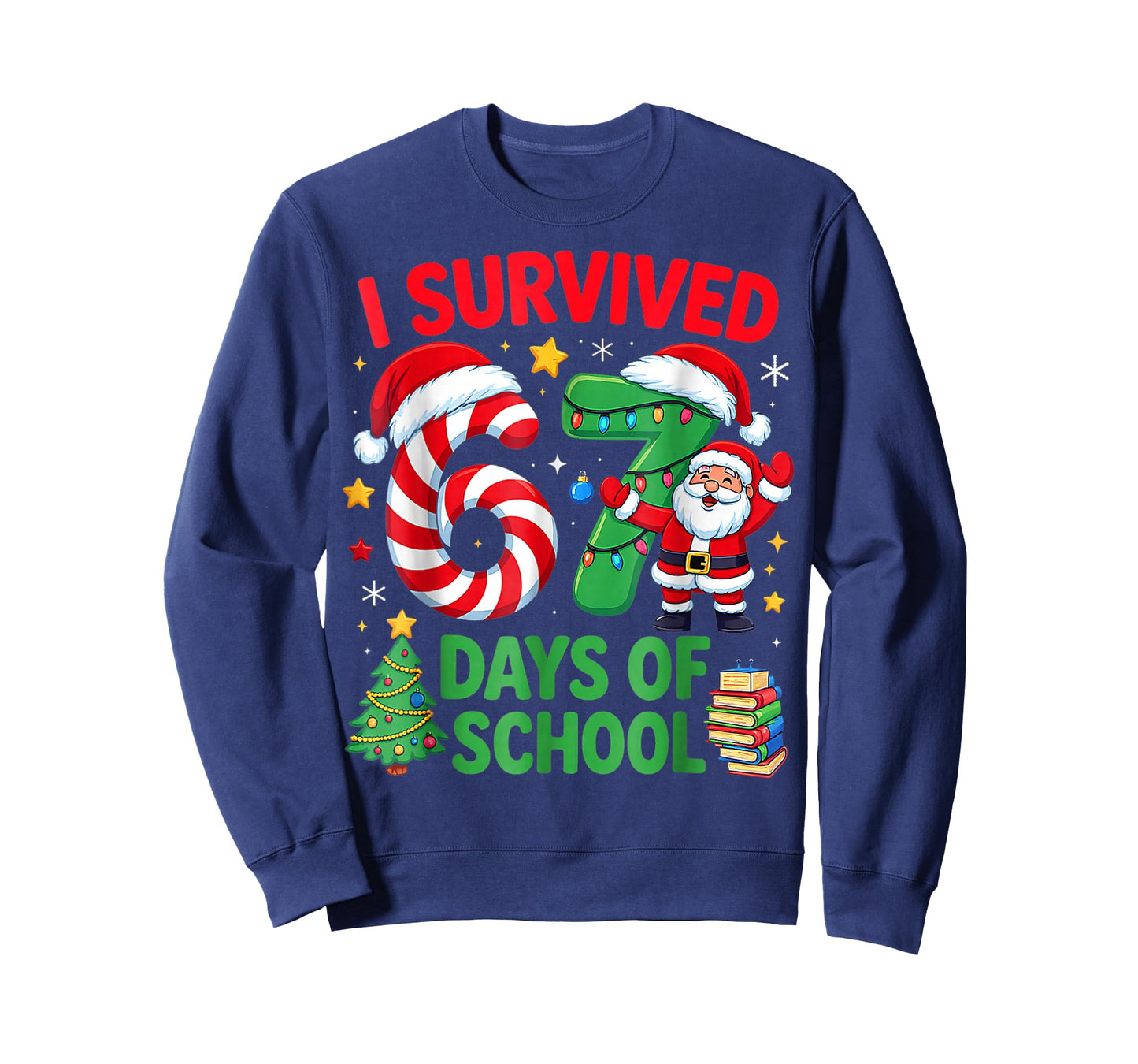 I Survived 67 Days of School Christmas Candy Cane Six Seven T-Shirt