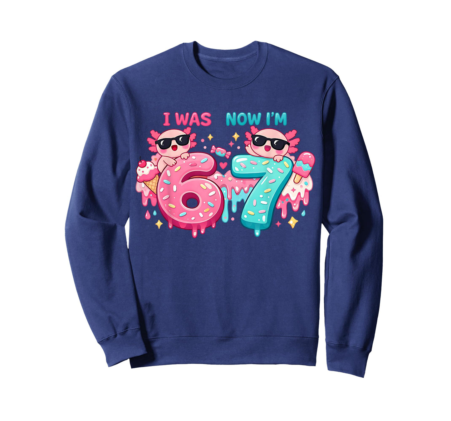 I was 6 Now I'm 7 Birthday 67 Meme Axolotl Kids Boys Girls T-Shirt