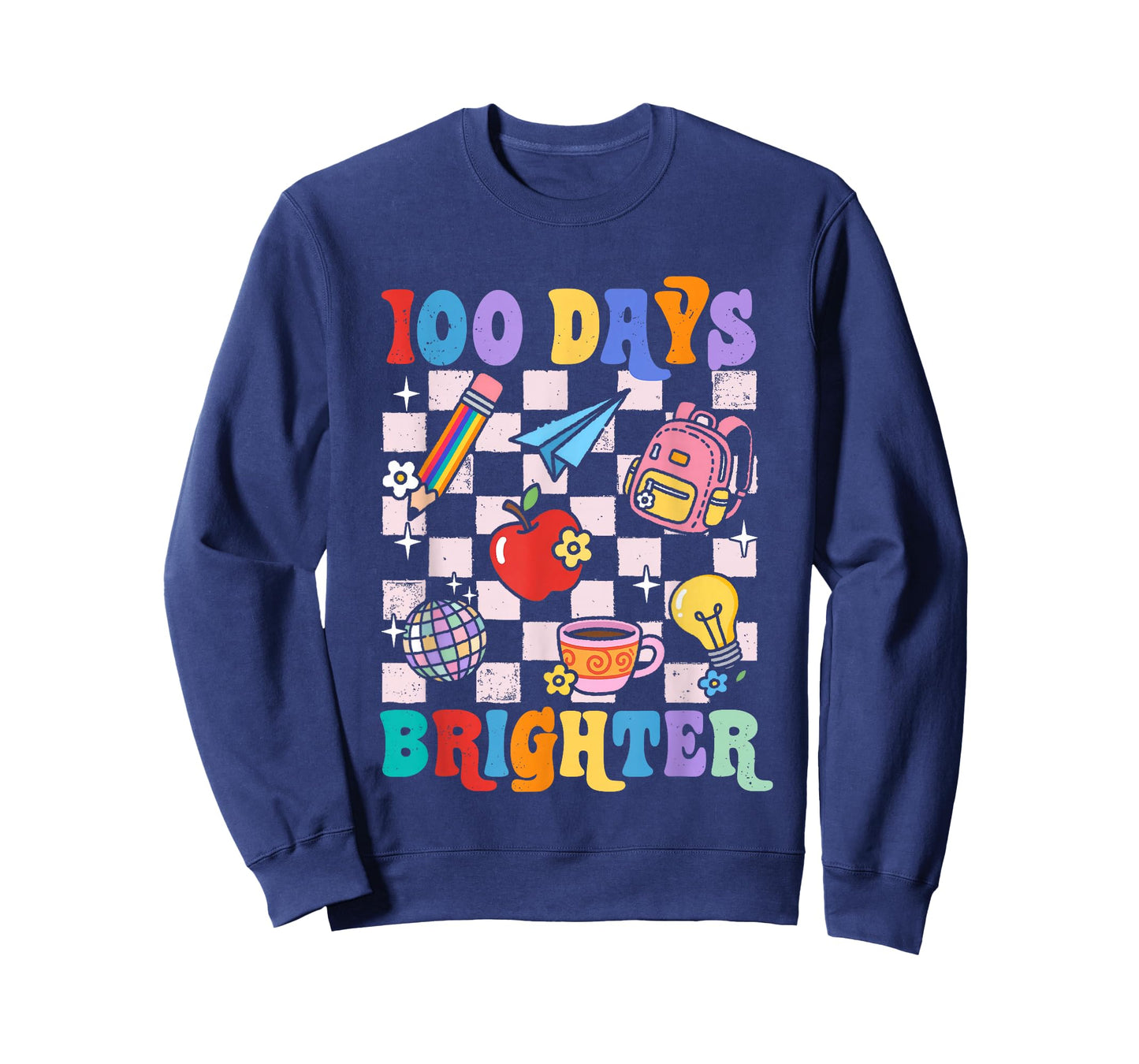 100 Days Brighter Checkered 100th Day of School Teacher Girl T-Shirt
