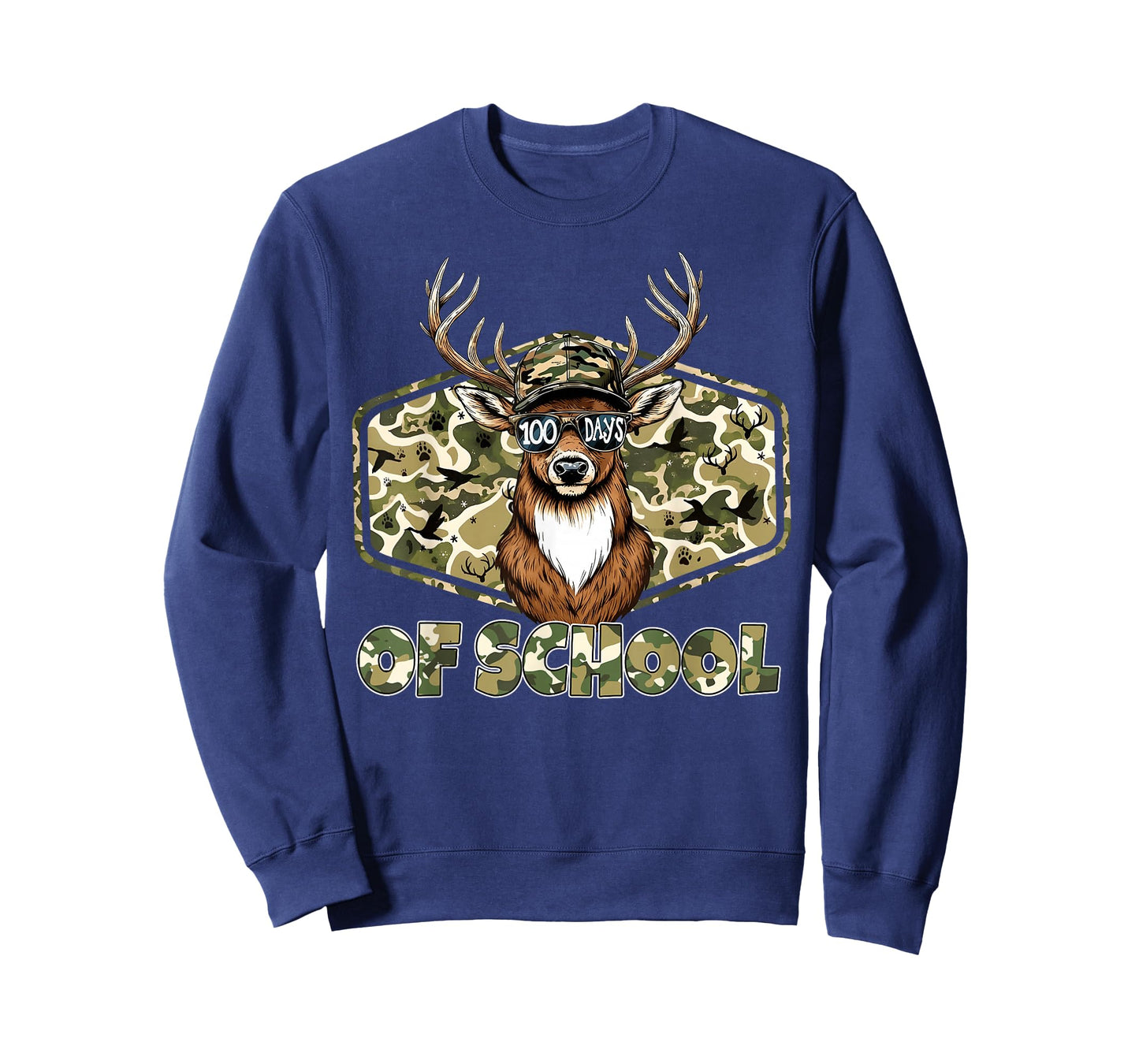 100 Days of School Camo Deer Buck Hunting Students Teacher T-Shirt