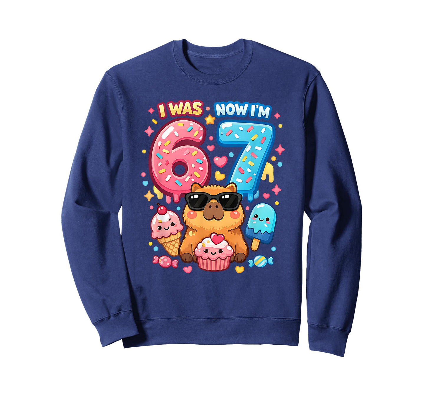 I was 6 Now I'm 7 Birthday 67 Meme Capybara Ice Cream Kawaii T-Shirt