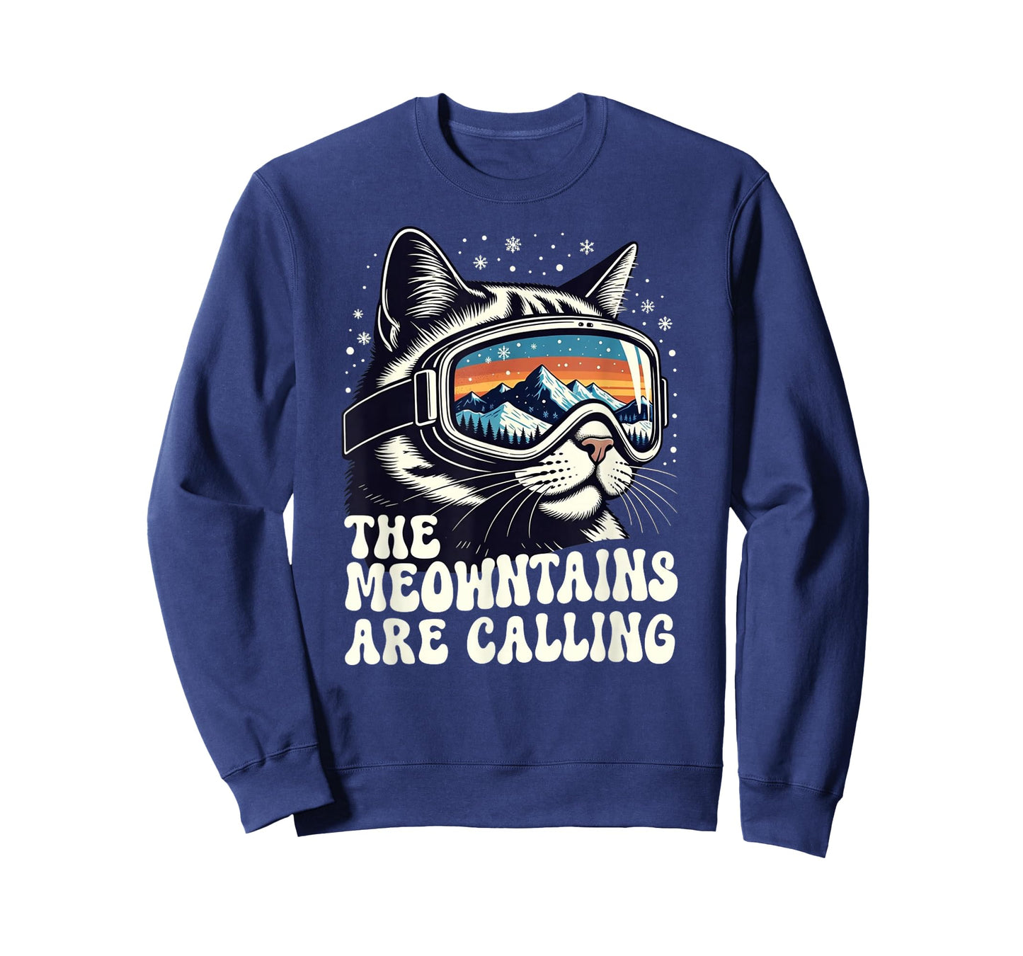 Retro Meowntains are Calling Cat Funny Snowboarding Skiing T-Shirt