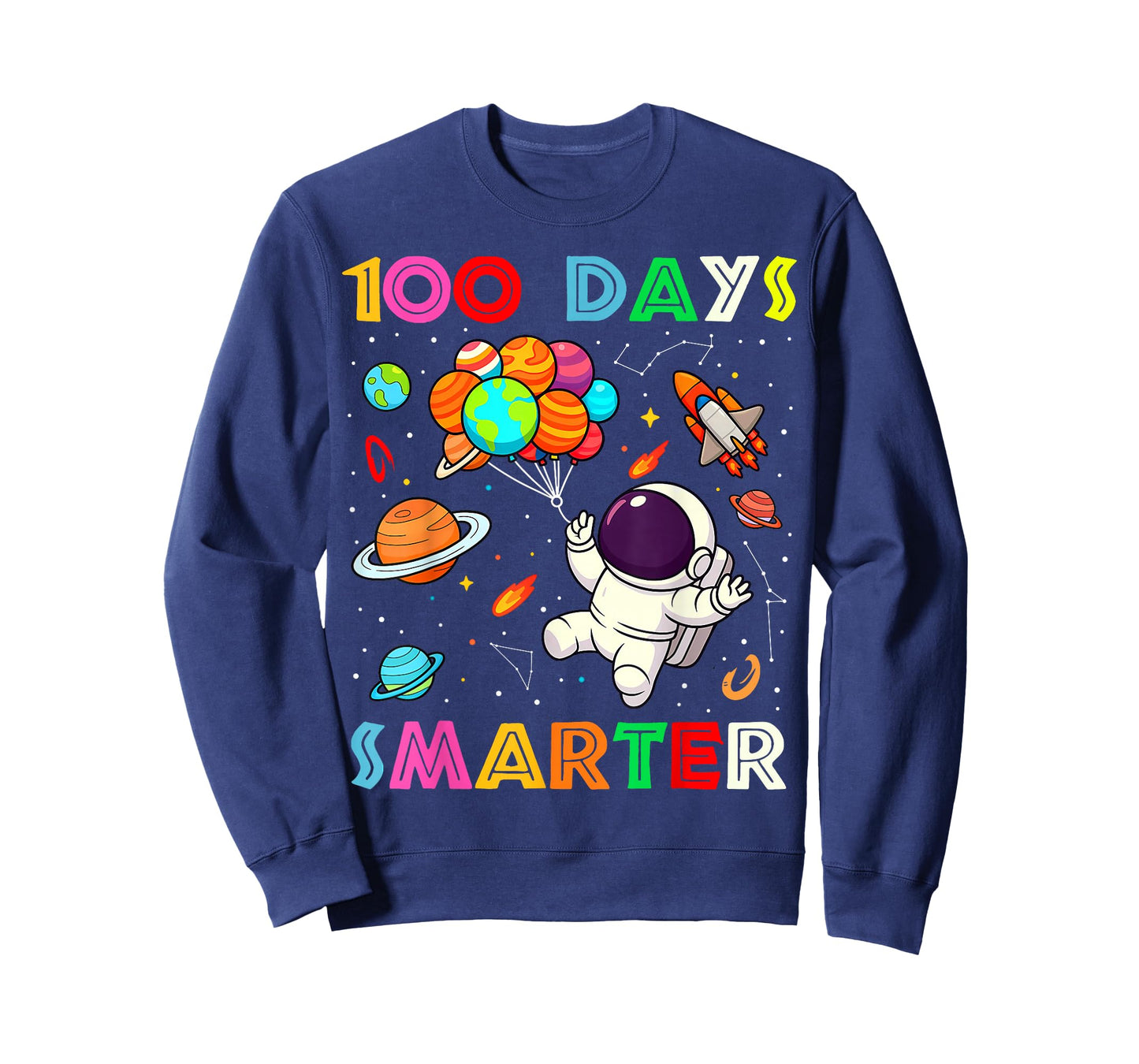 100 Days Smarter Space Astronaut 100th Day School Boys Kids T-Shirt