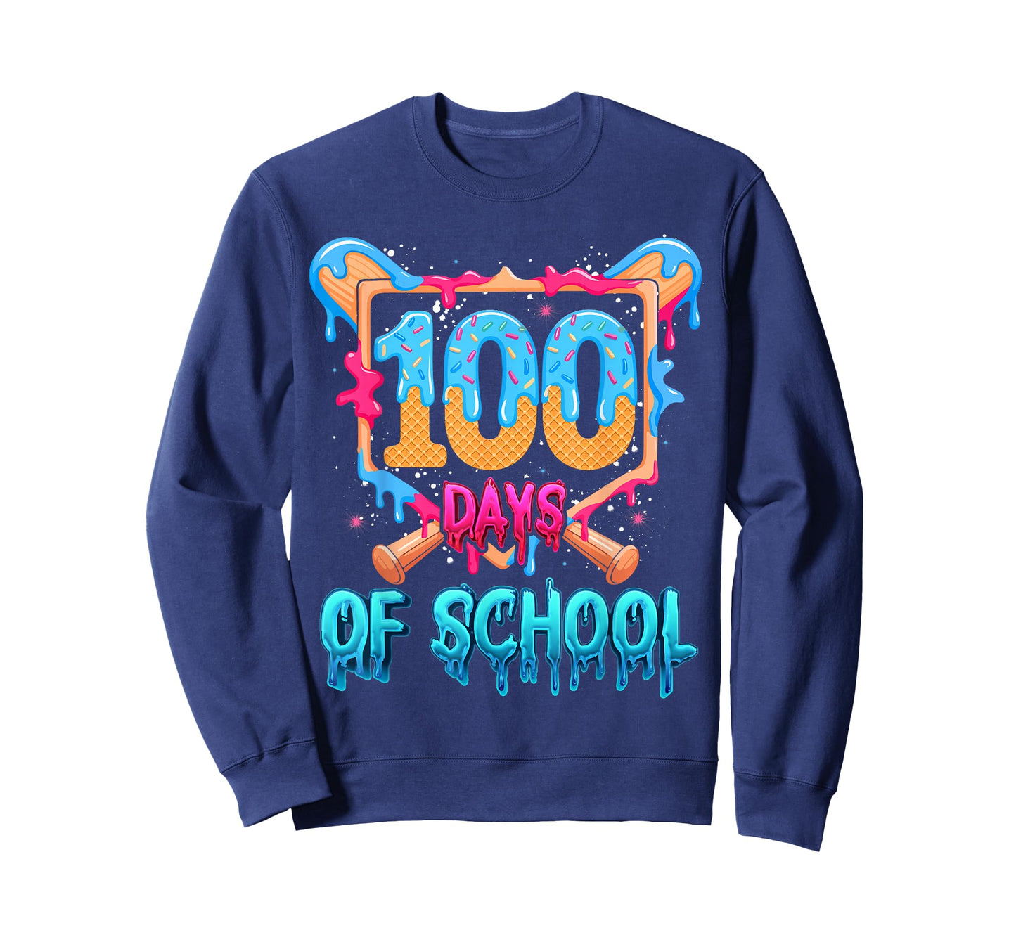 Happy 100 Days of School Baseball Drip 100th Day of School T-Shirt