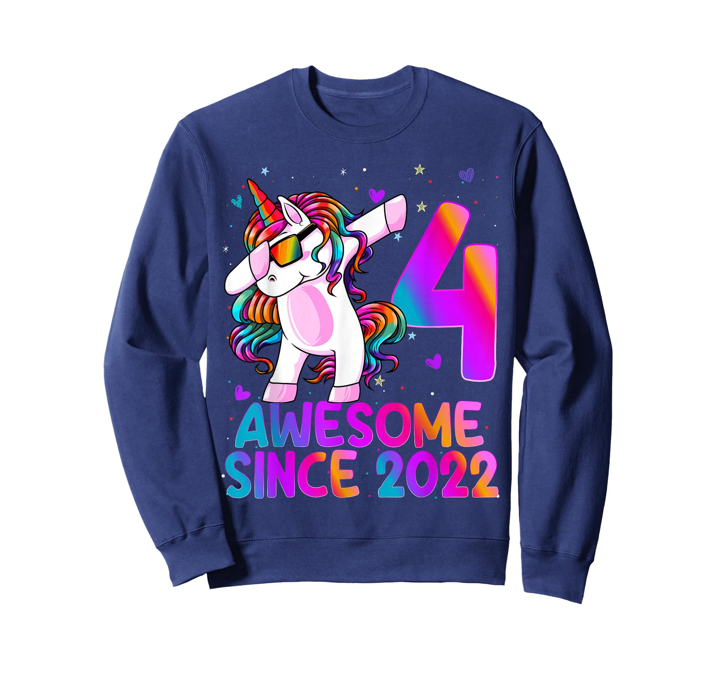 4 Year Old Girl Awesome Since 2022 Unicorn 4th Birthday Girl T-Shirt