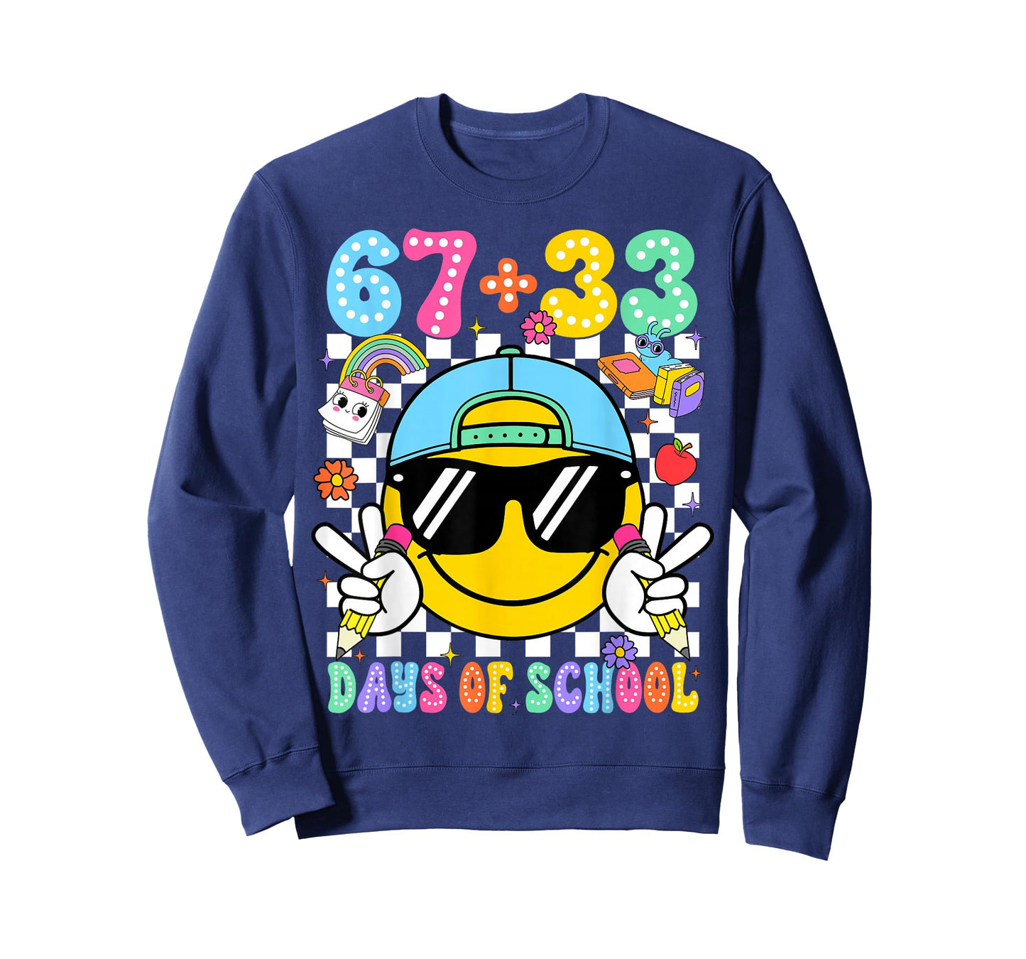 67 33 Days of School 100th Day Smile Face 100 Days Kid T-Shirt
