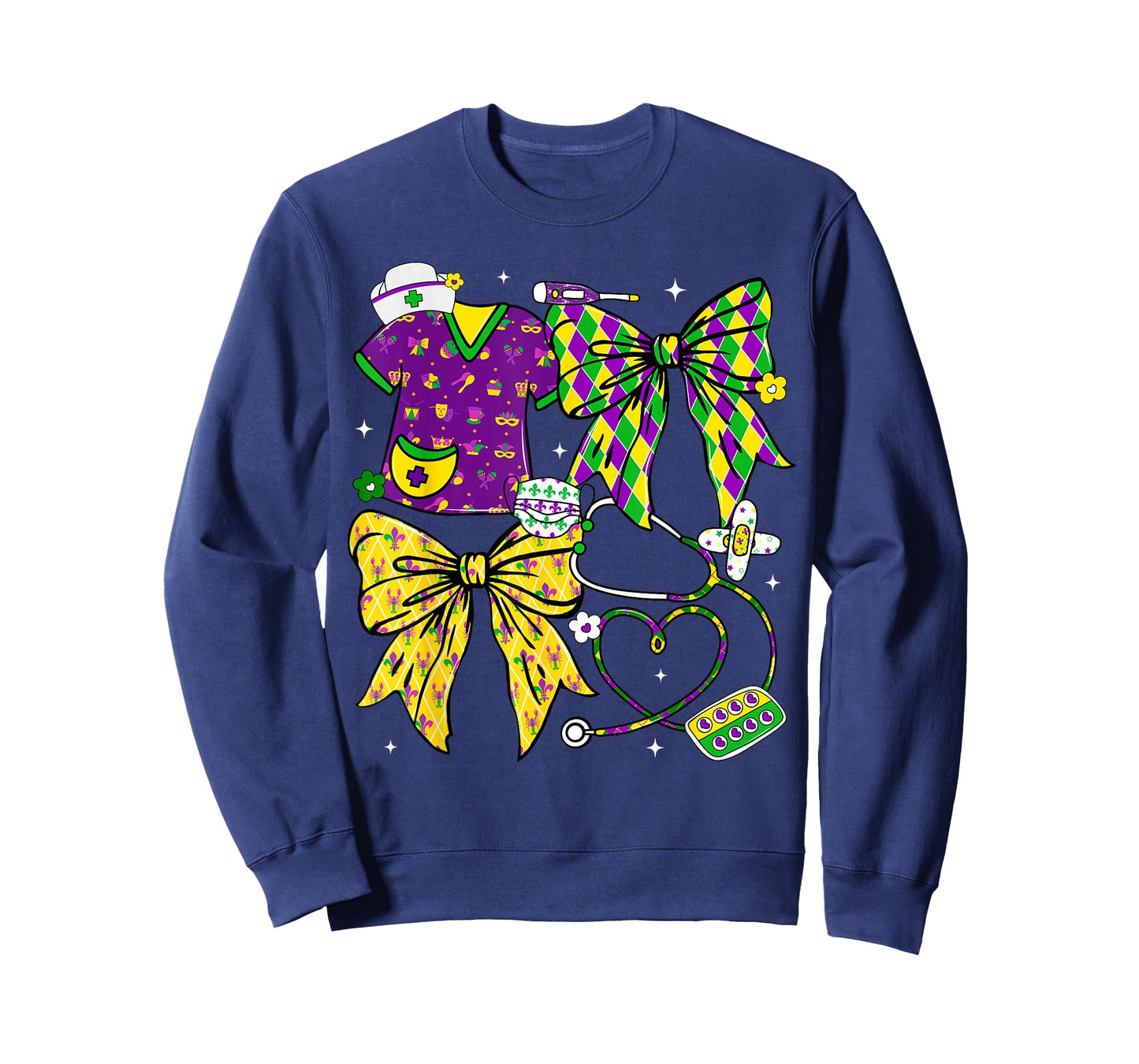 Nurse Mardi Gras Stethoscope Coquette Bow Nicu Girl Women T-Shirt