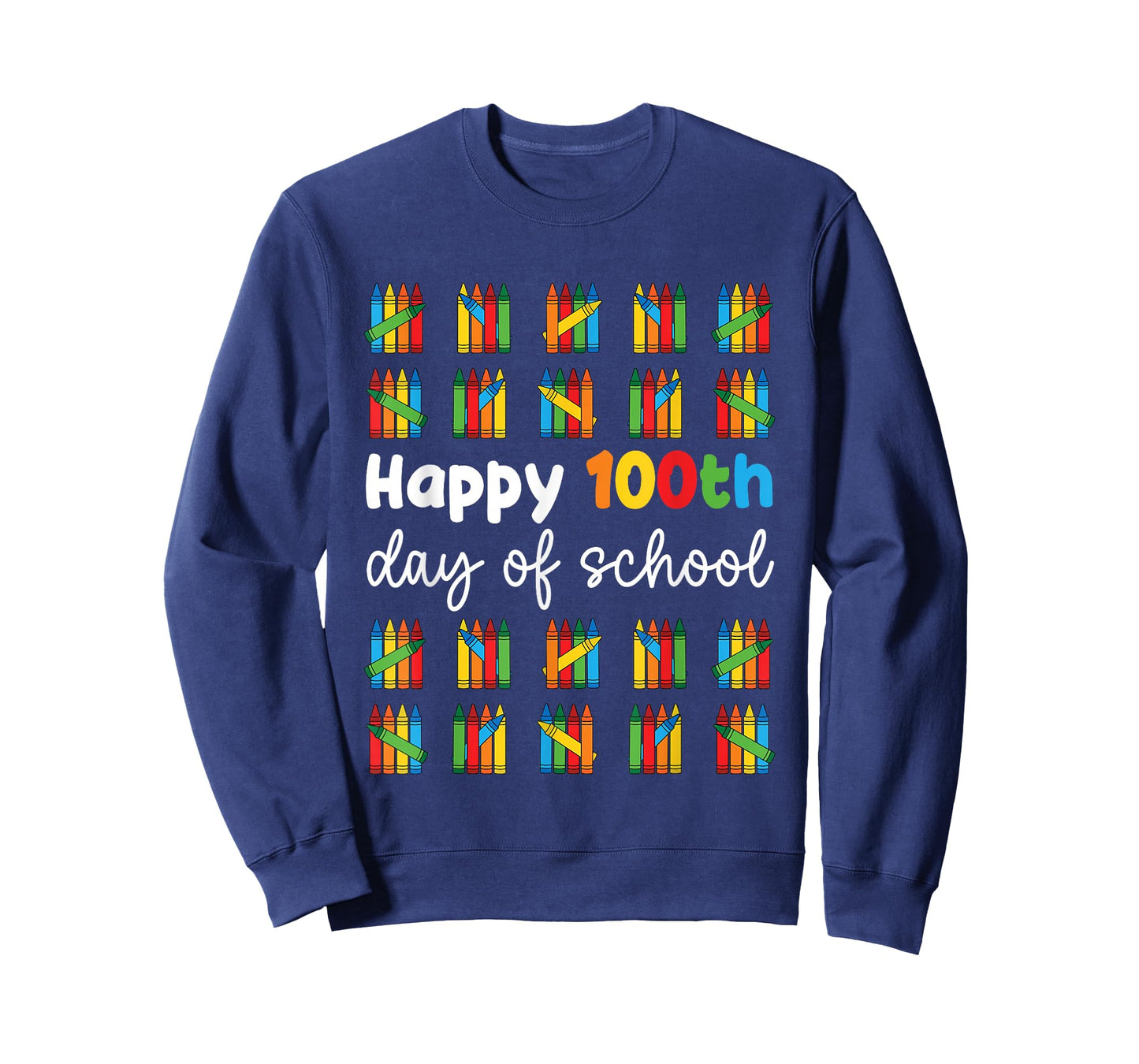 Happy 100th Day of School Crayons Teacher Boy Girl 100 Days T-Shirt