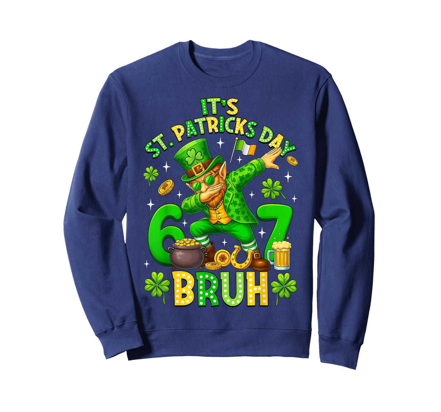 Bruh St Patricks Day Meme Six Seven Dabbing Leprechaun Kids T-Shirt