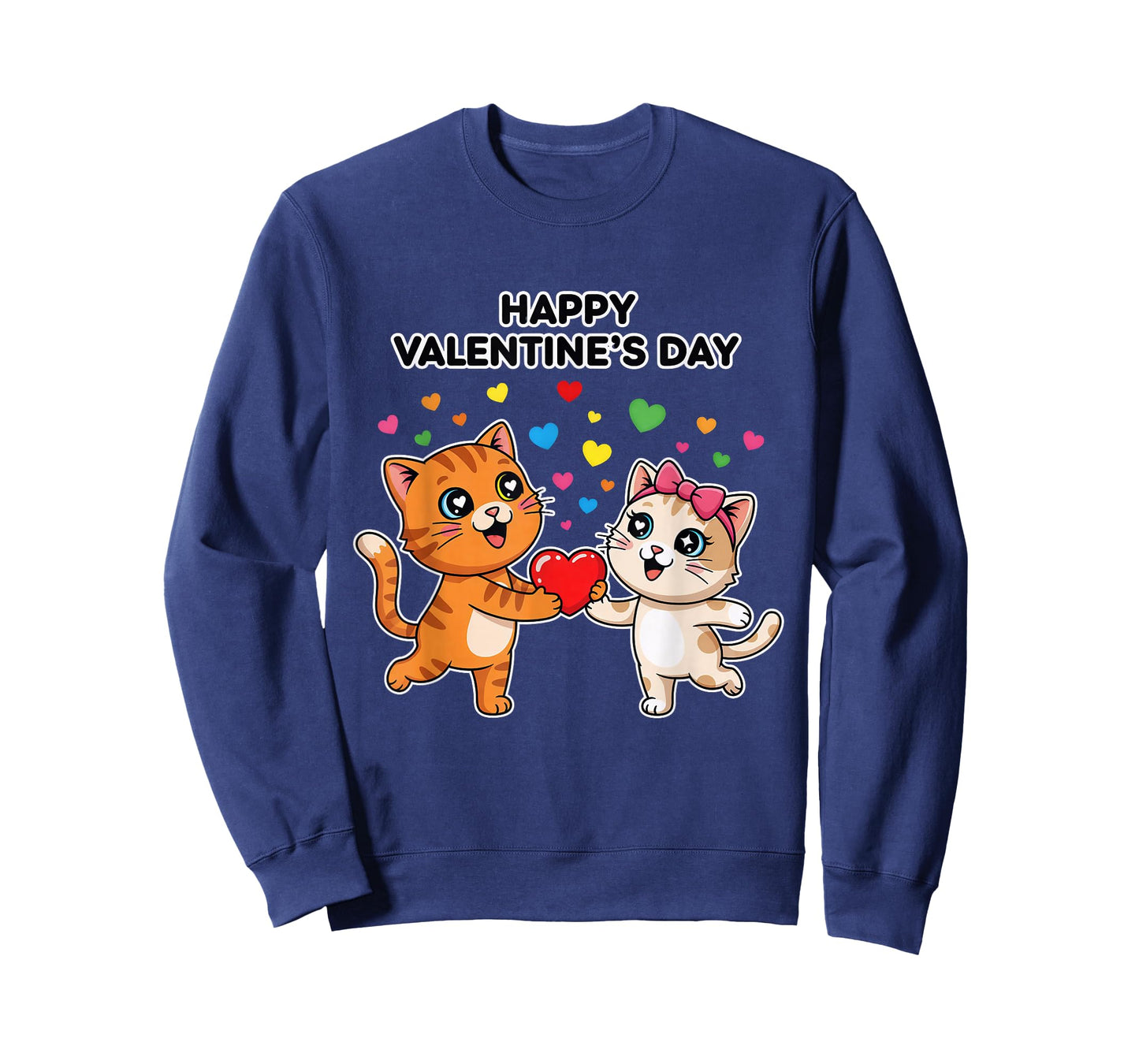 Happy Valentine’s Day Cute Cats Love Heart Cartoon T-Shirt