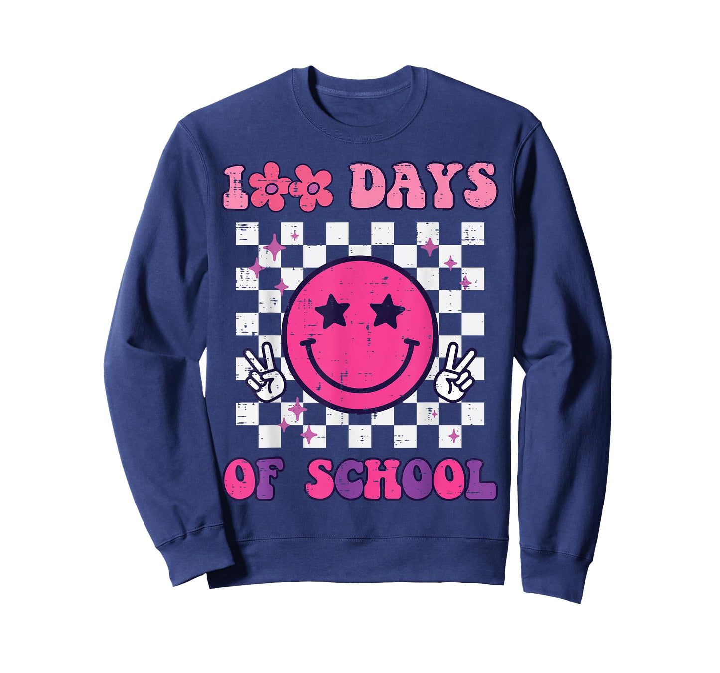100 Days of School Happy Face Peace Vintage 100th Day Kids T-Shirt