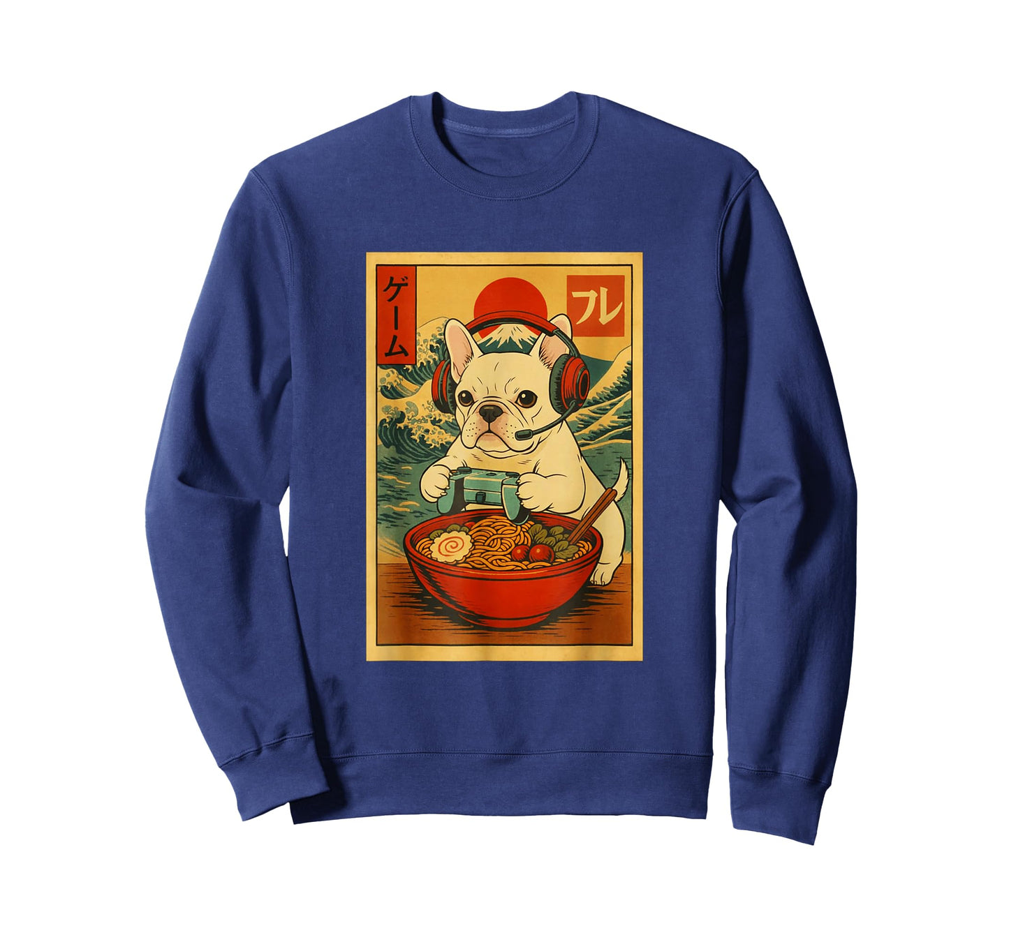 French Bulldog Dog Gaming Ramen Ukiyo-e Great Wave Retro Art T-Shirt