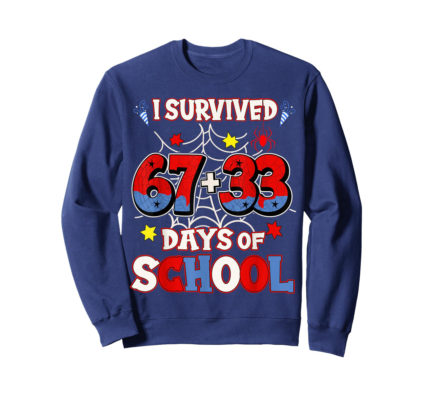 I Survived 67 + 33 Days of School 100th Day Boys Spider Web T-Shirt
