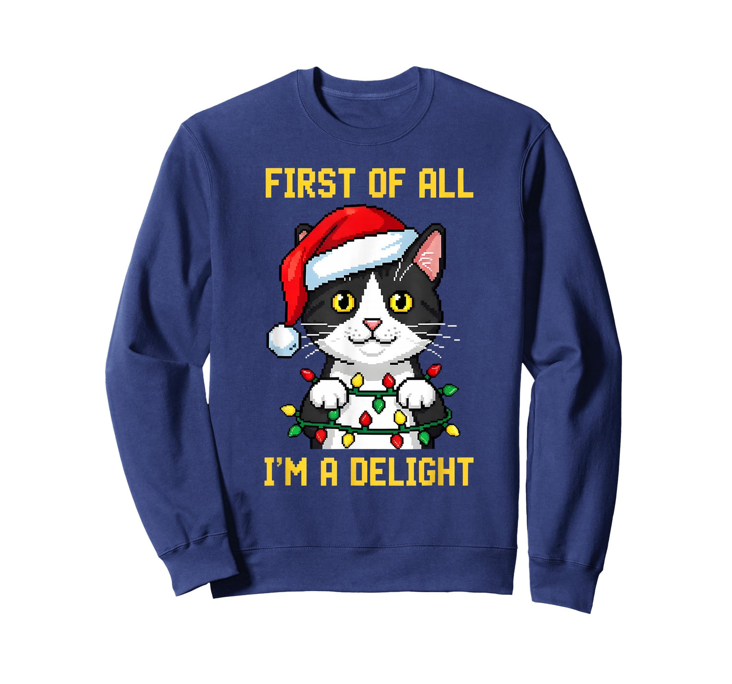 Funny Cat First of All I'm A Delight Retro Gaming Christmas T-Shirt