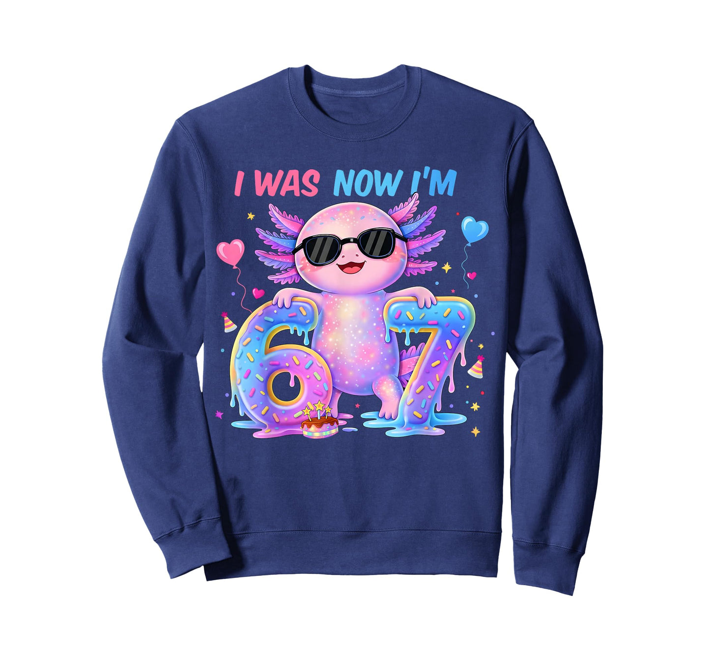 I was Six Now I'm Seven Axolotl 67 Meme 7th Birthday Girl T-Shirt