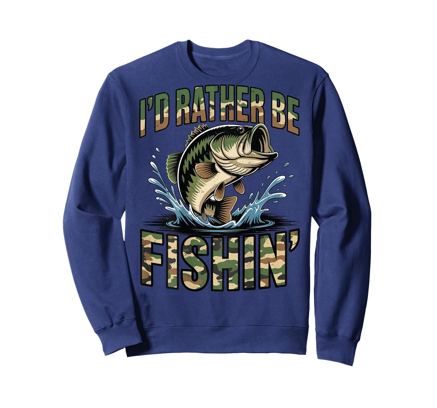 Youth Id Rather Be Fishing Camo Old School Bass Fish Funny T-Shirt