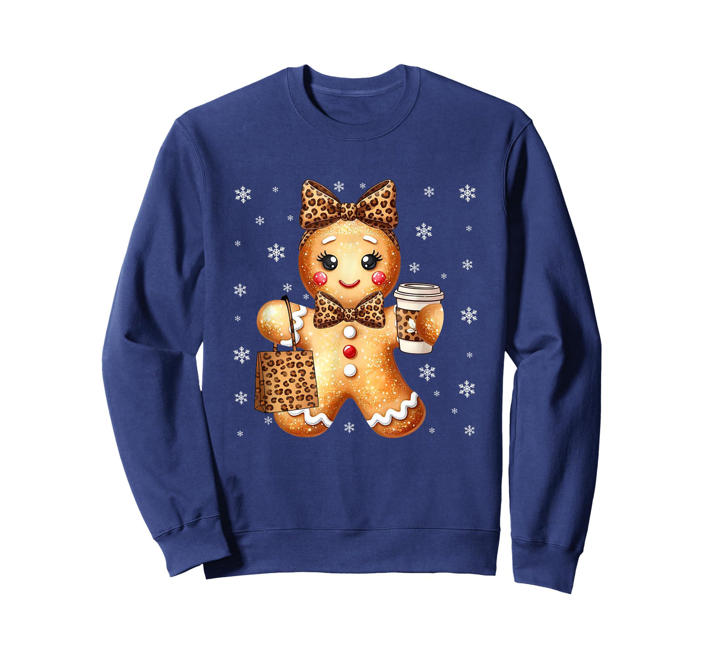 Coquette Cute Gingerbread Leopard Bow Christmas Girls Women T-Shirt