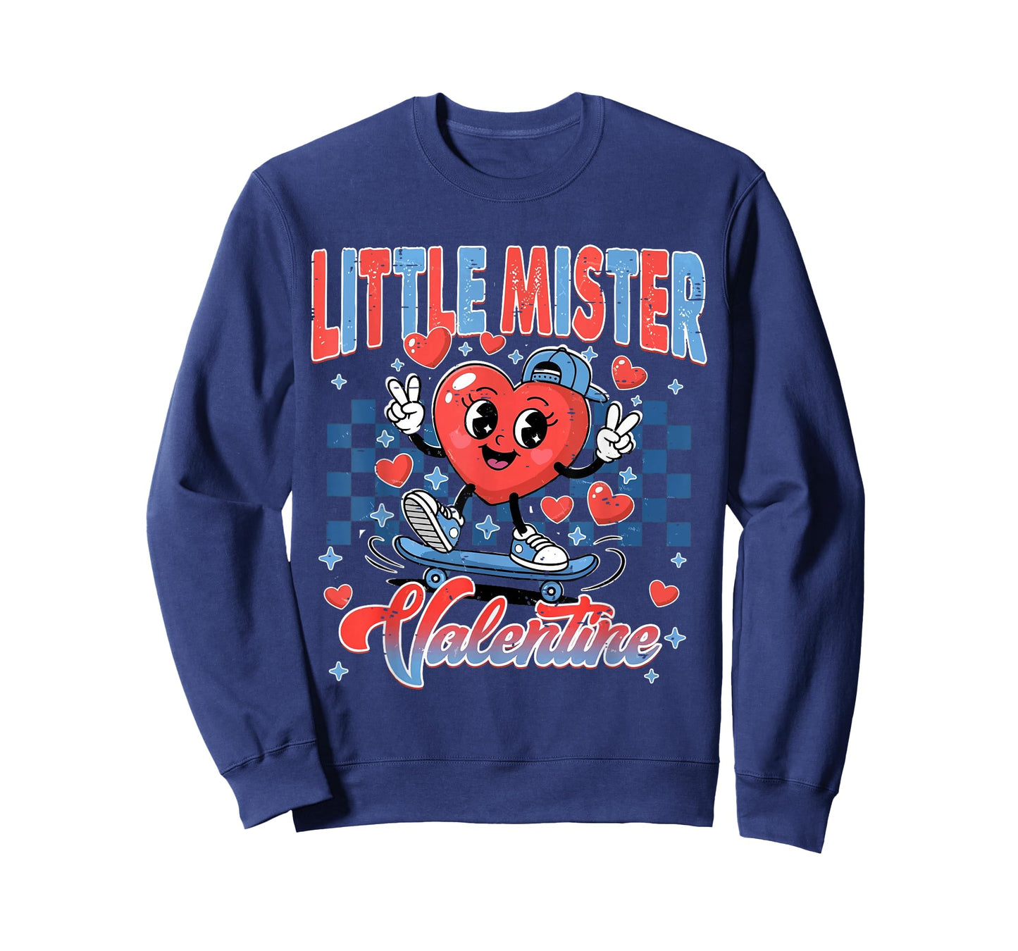 Retro Checkered Little Mister Valentine Skating Heart Boys T-Shirt