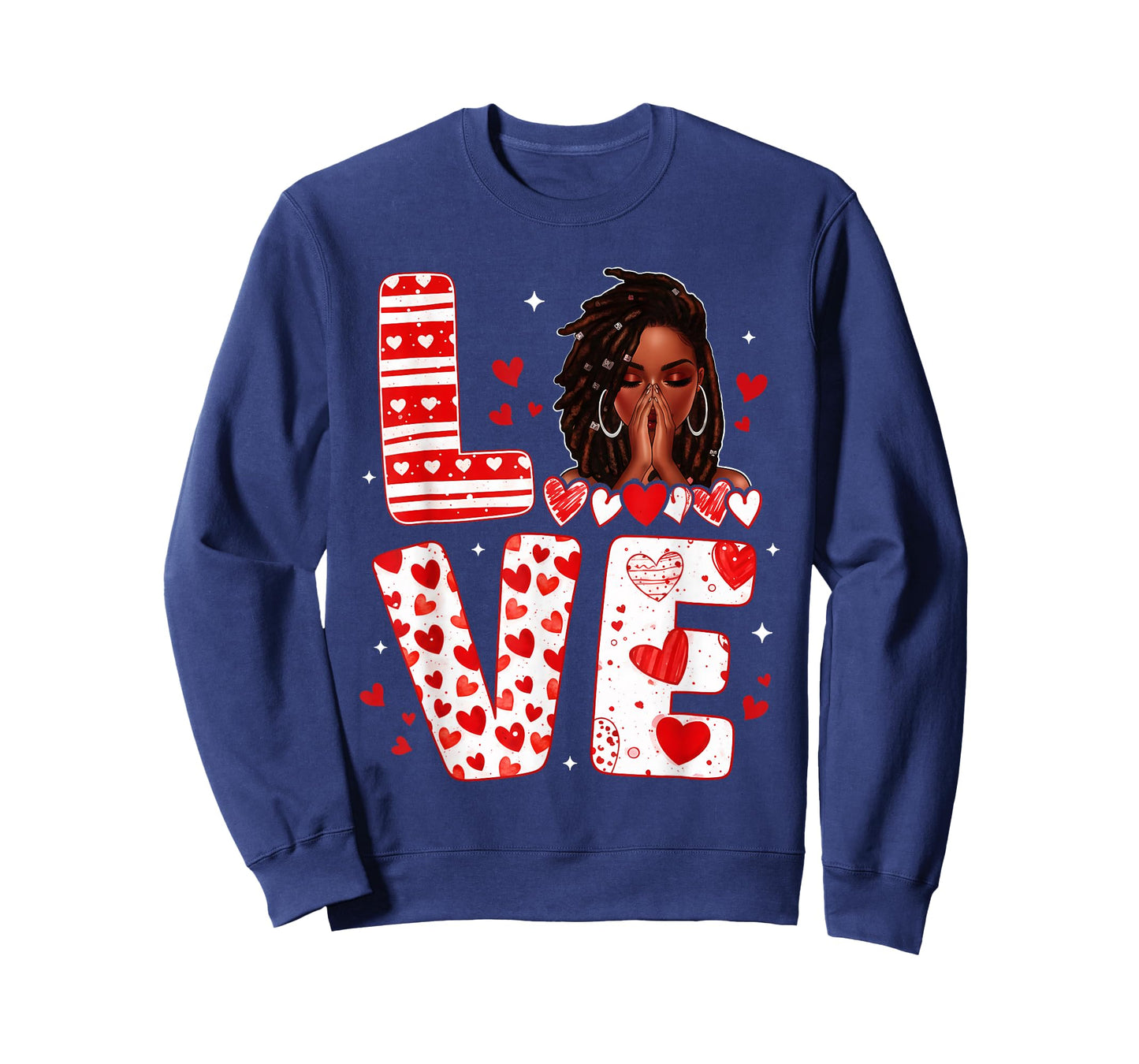 Love Afro Woman Praying Valentine Heart Black Women Girls T-Shirt