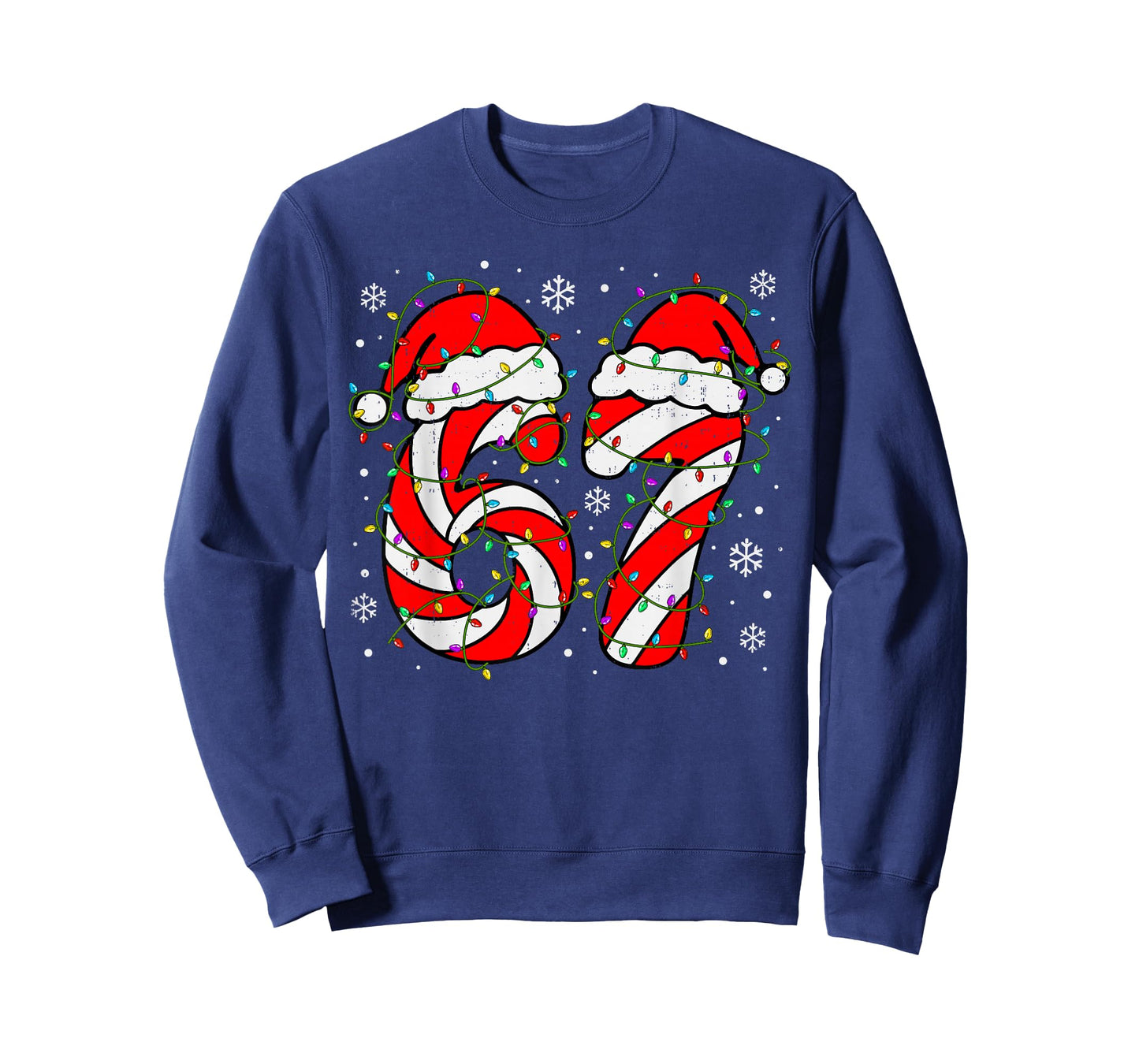 Christmas 67 Candy Cane Six Seven Meme Lights Santa Hat Xmas T-Shirt