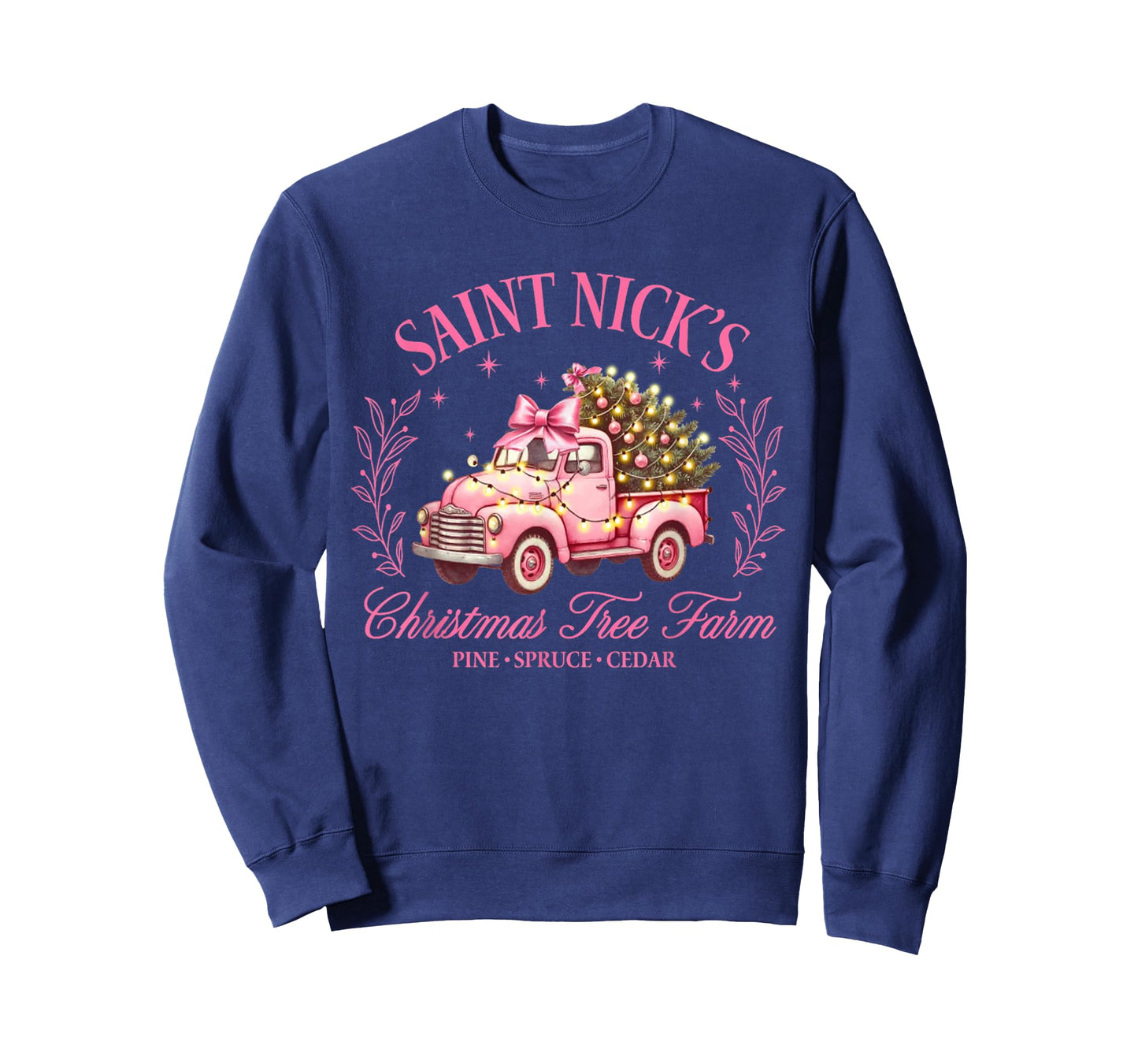 Saint Nicks Christmas Tree Farm Holiday Season Pink Truck T-Shirt