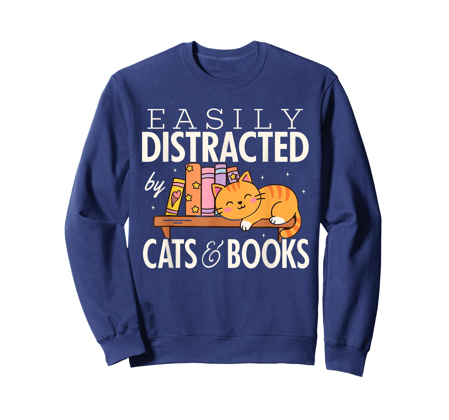 Easily Distracted by Cats and Books Cute Cat Reading Reader T-Shirt