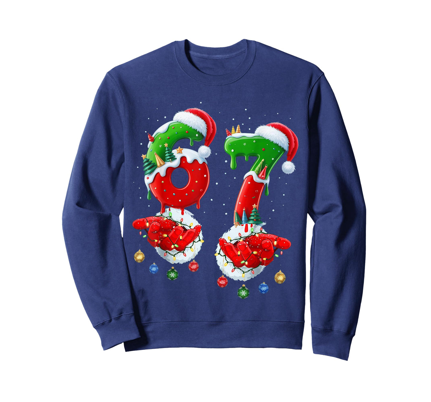 Six Seven 67 Meme 6 7 Christmas Santa Hand T-Shirt