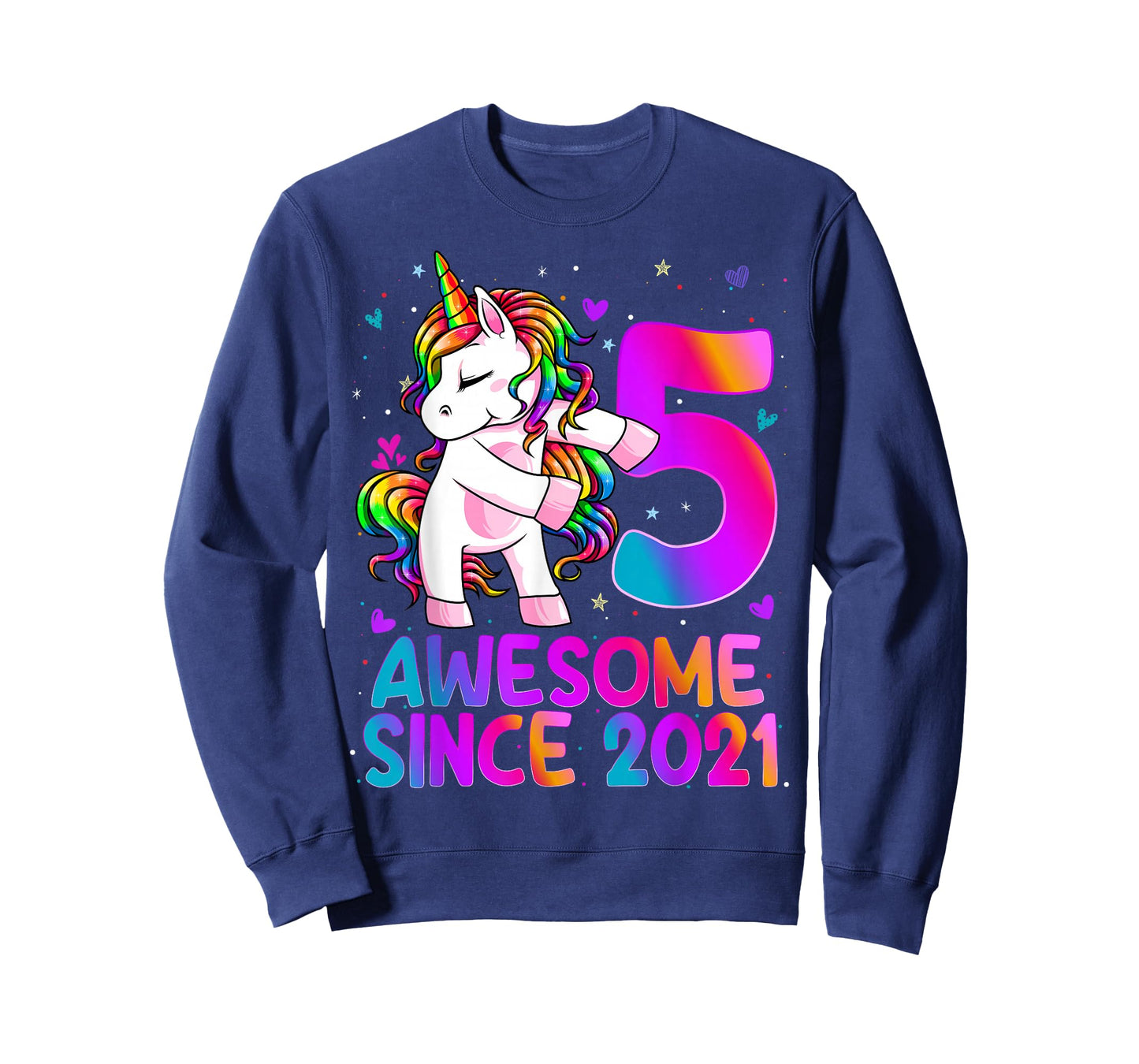 5 Year Old Girl Awesome Since 2021 Unicorn 5th Birthday Girl T-Shirt